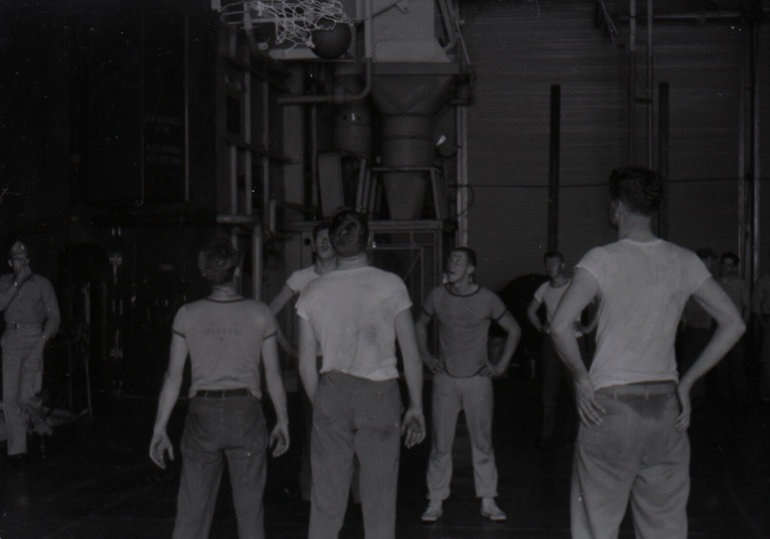 Sailors Playing Basketball in the Hangar Bay of USS Yorktown (CV-10), 1953