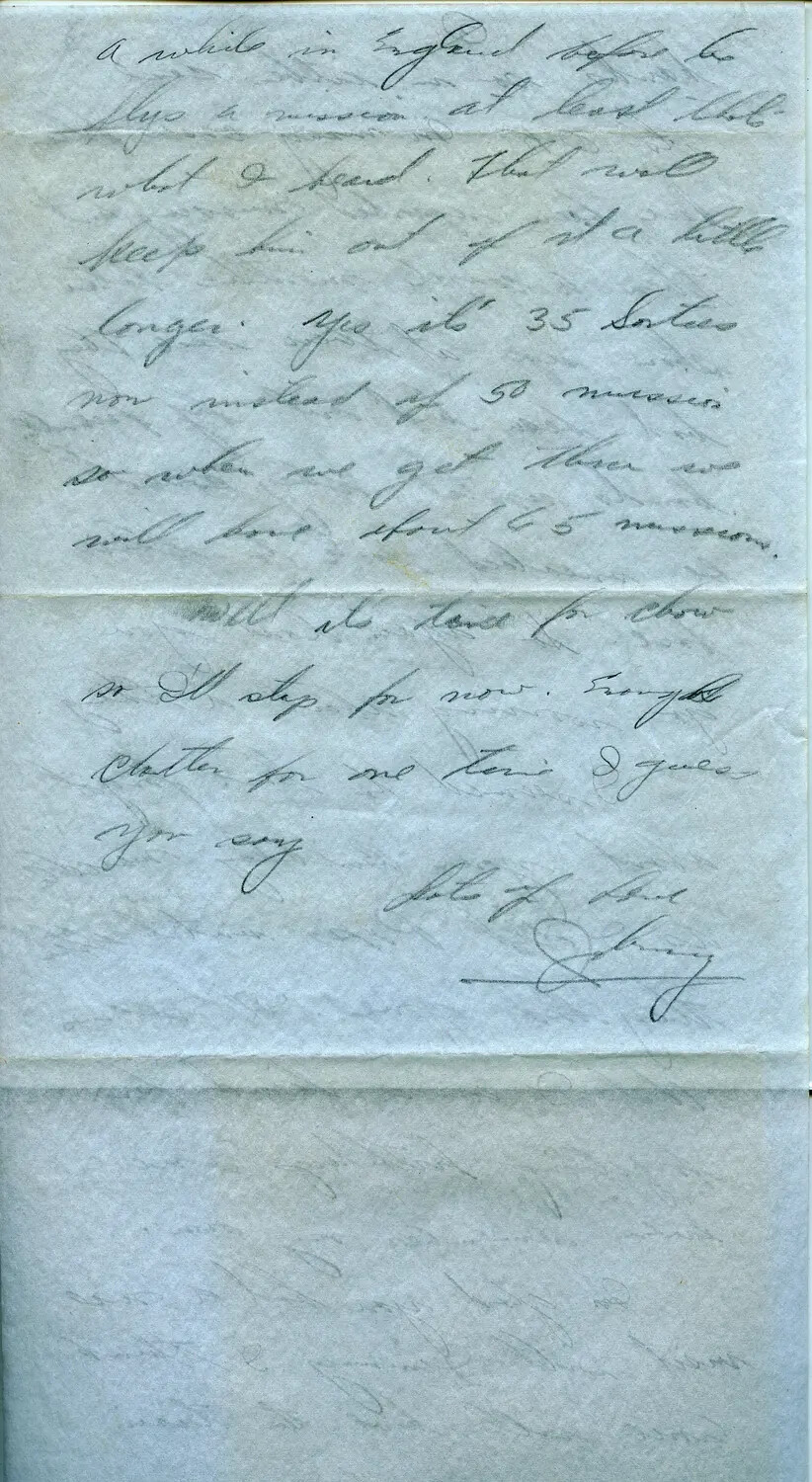 Handwritten Wartime Letter Discussing Combat Mission Tour Requirements, 1944