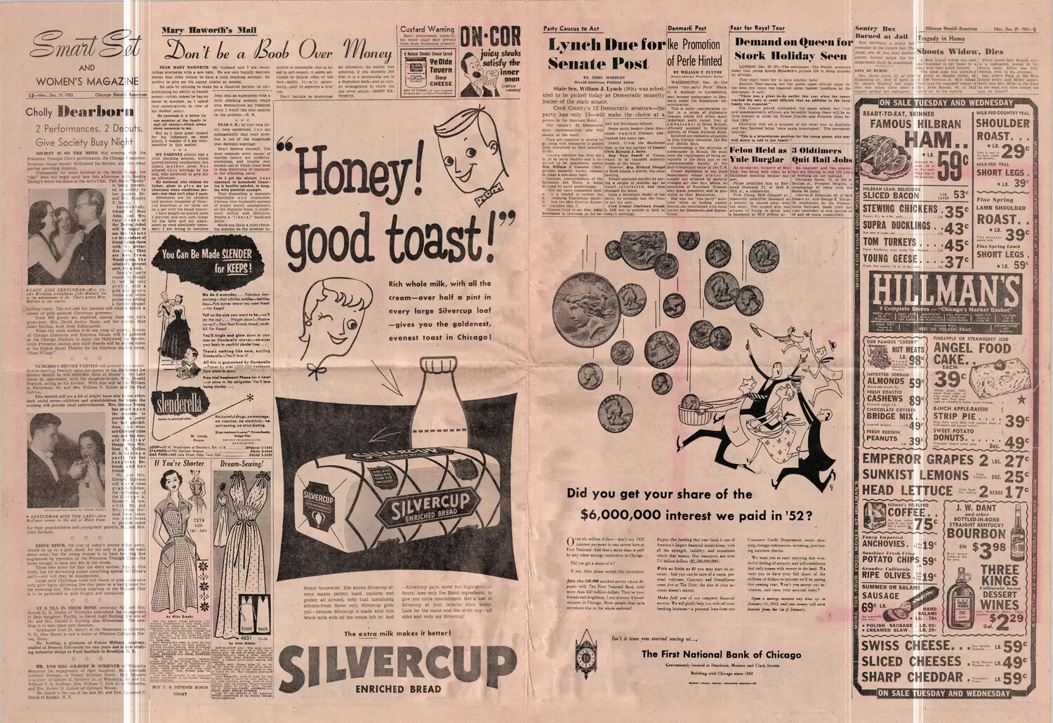 Chicago Herald-American Newspaper Page, "Smart Set and Women's Magazine" Section, December 29, 1952