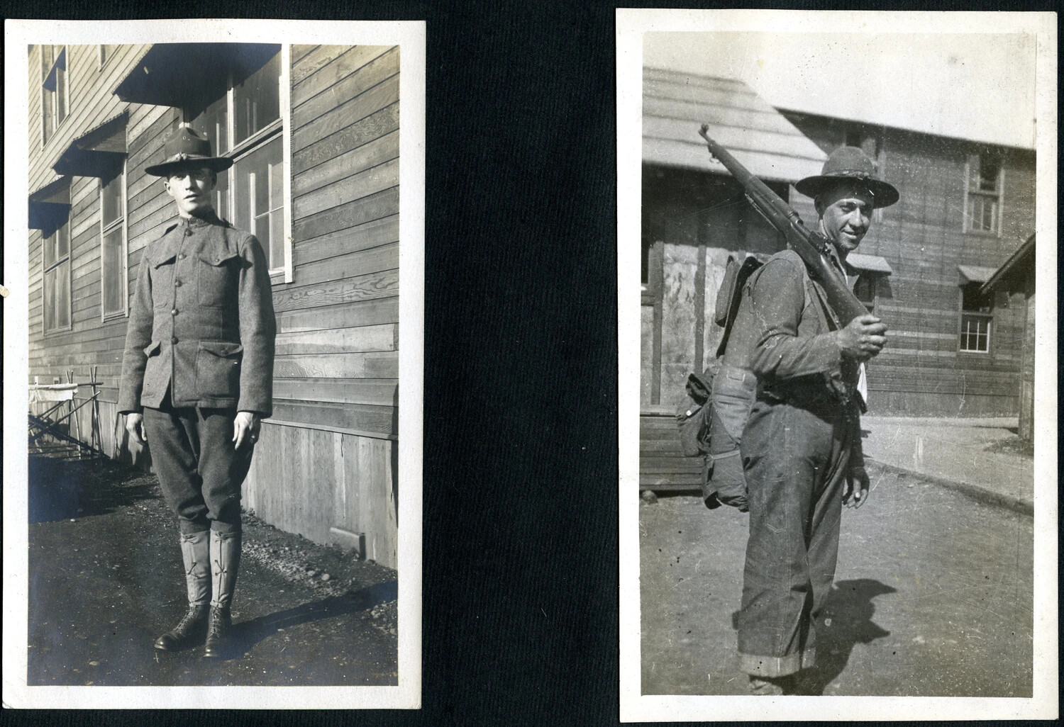 Album Leaf with Two Mounted Photographs: American Soldiers at a WWI-Era Training Cantonment Barracks