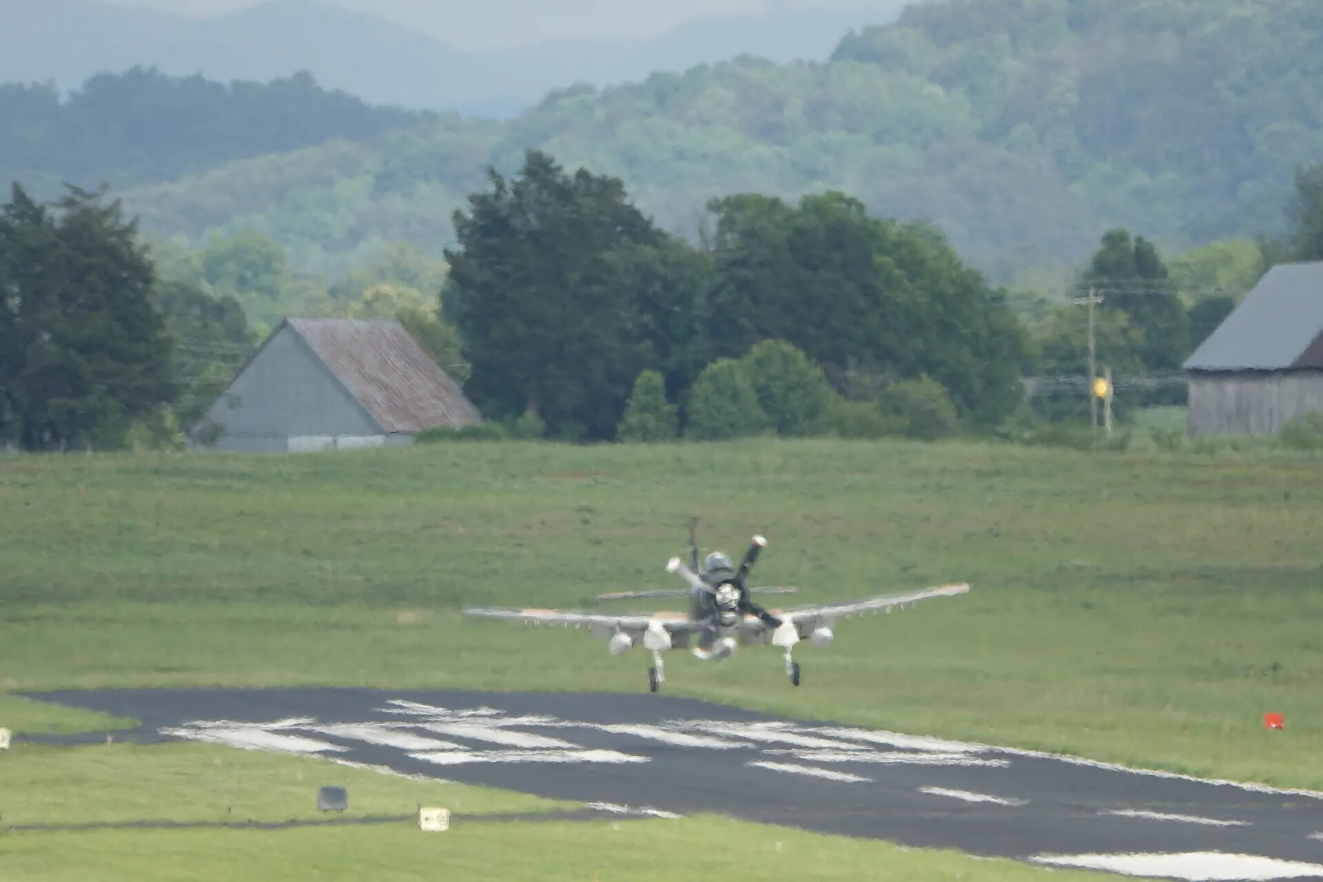 Restored A-1 Skyraider on Takeoff/Landing Roll, Rural Airstrip Fly-In
