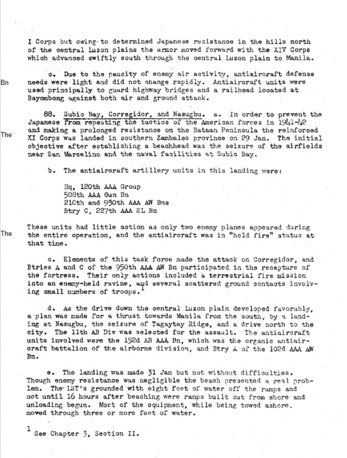 Unit History Document, Subic Bay, Corregidor, and Nasugbu Operations, Luzon Campaign, WWII