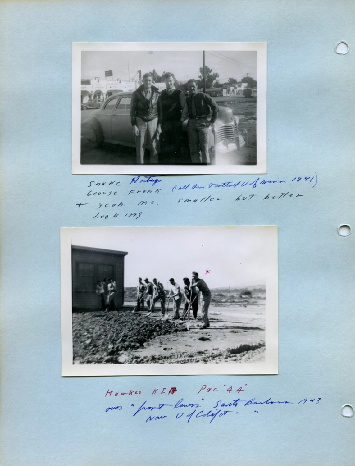 College Friends Album Page with 'Hawkes K.I.A. Pacific 1944' Memorial Caption, Pat McAleer Collection