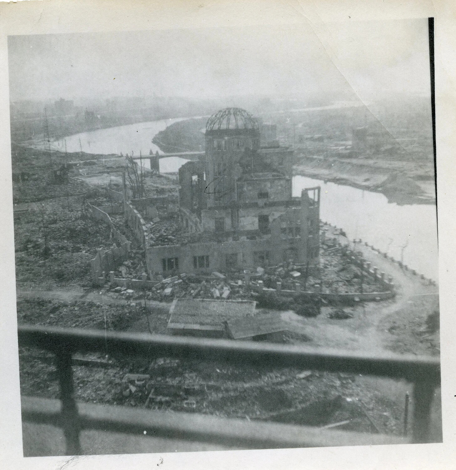 Aerial View of the Hiroshima Prefectural Industrial Promotion Hall (Genbaku/A-Bomb Dome) Amid Post-Atomic Bomb Devastation, Hiroshima, Japan