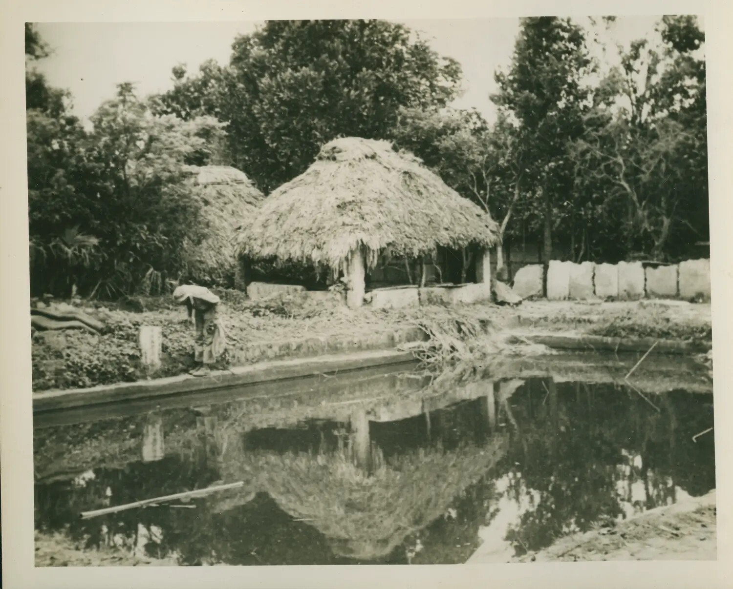 Nipa Huts Beside a Fishpond, Pacific Theater Village Scene