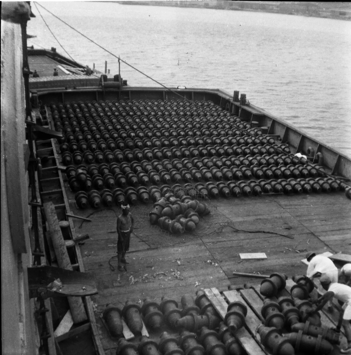 Naval Mines Stored on Ship's Deck, Sasebo, Japan