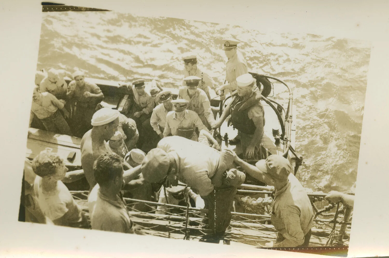 Officer Boarding Ship Over the Rail — WWII Leyte Campaign