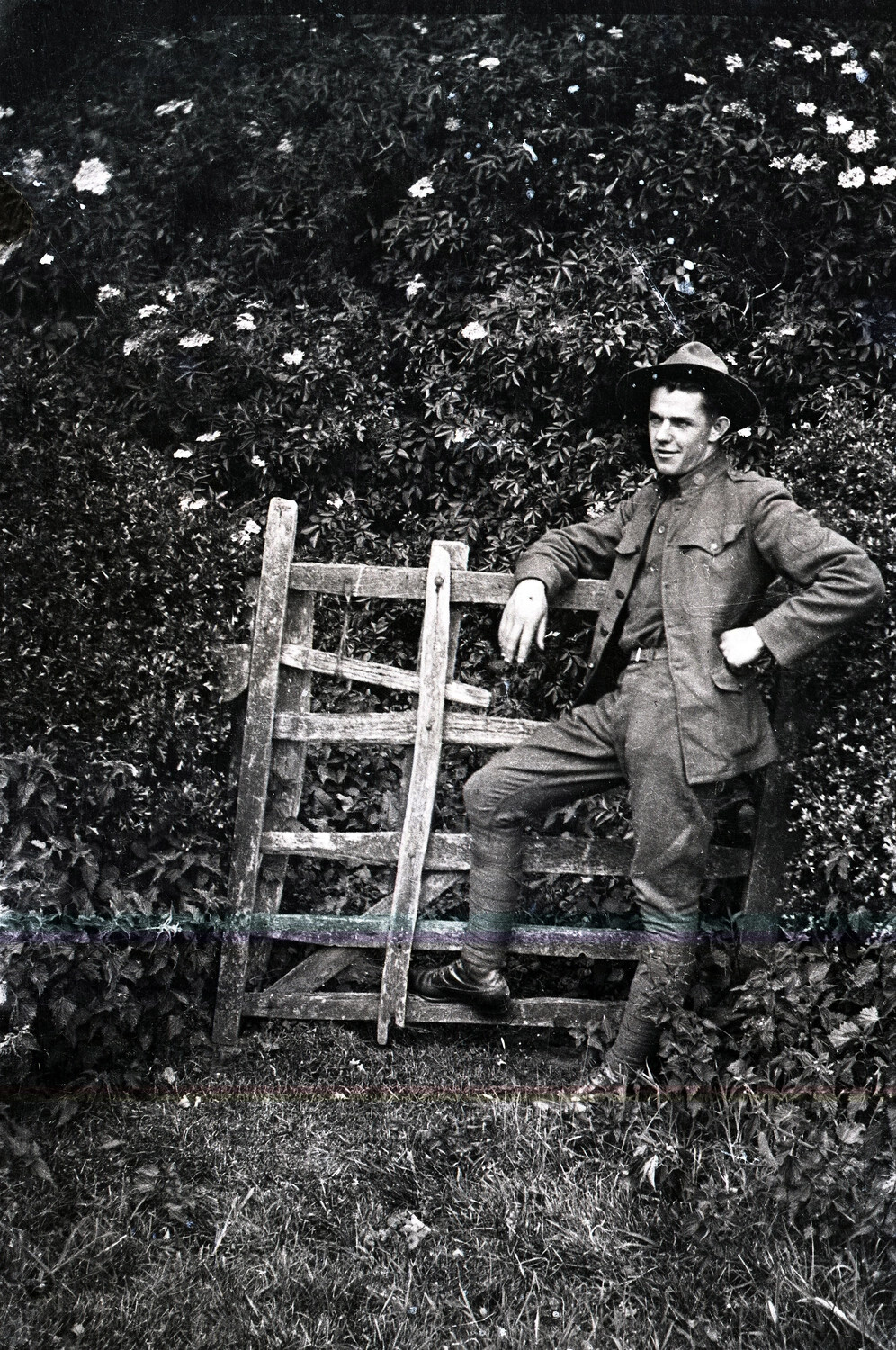 American AEF Soldier Posing at a Wooden Stile, World War I, c. 1917-1919