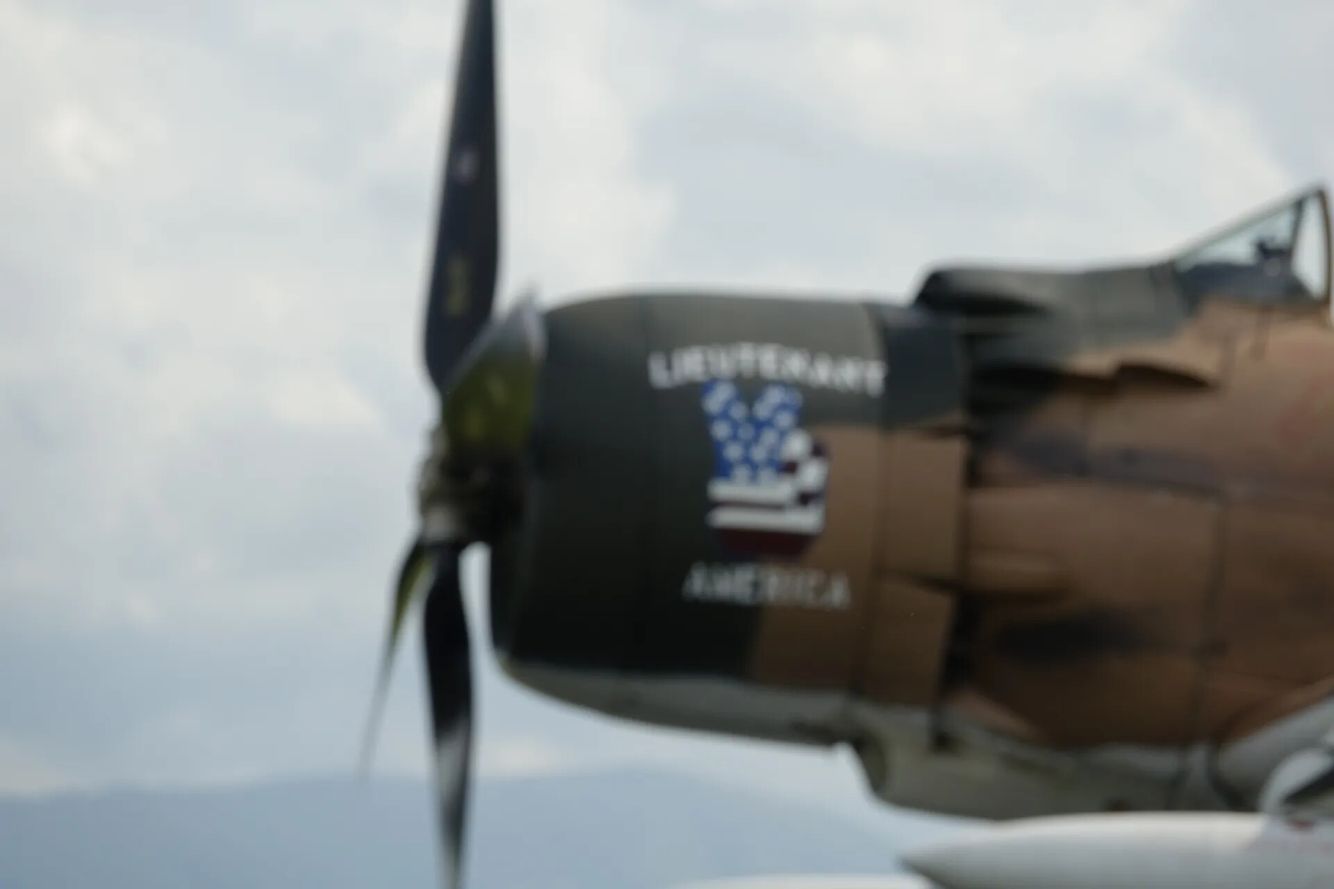 Warbird Nose Art 'Lieutenant America' on Camouflage-Painted Fighter Aircraft, May 2019 Event