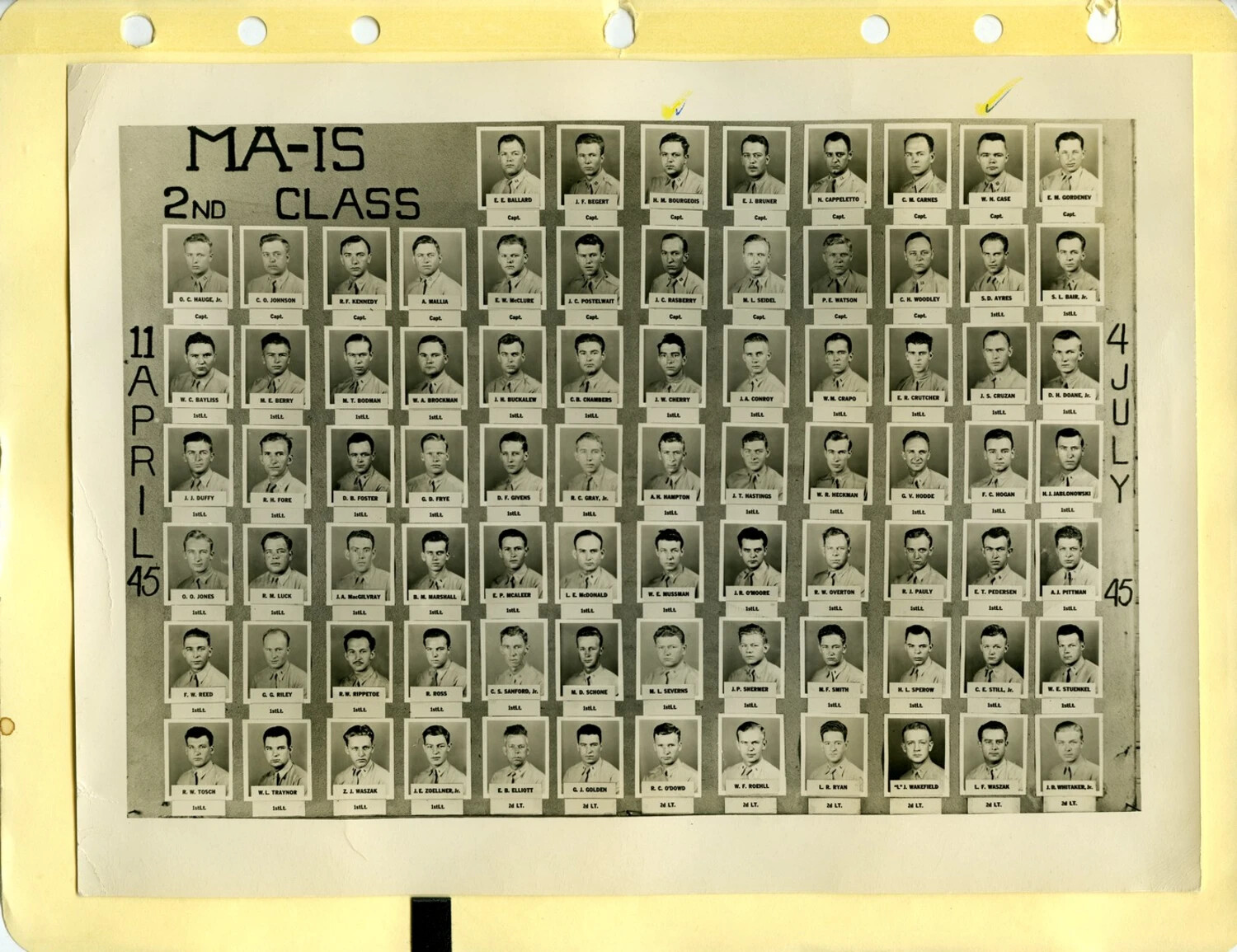 MA-IS 2nd Class Composite Photograph, Marine Corps Officer Training, 11 April – 4 July 1945