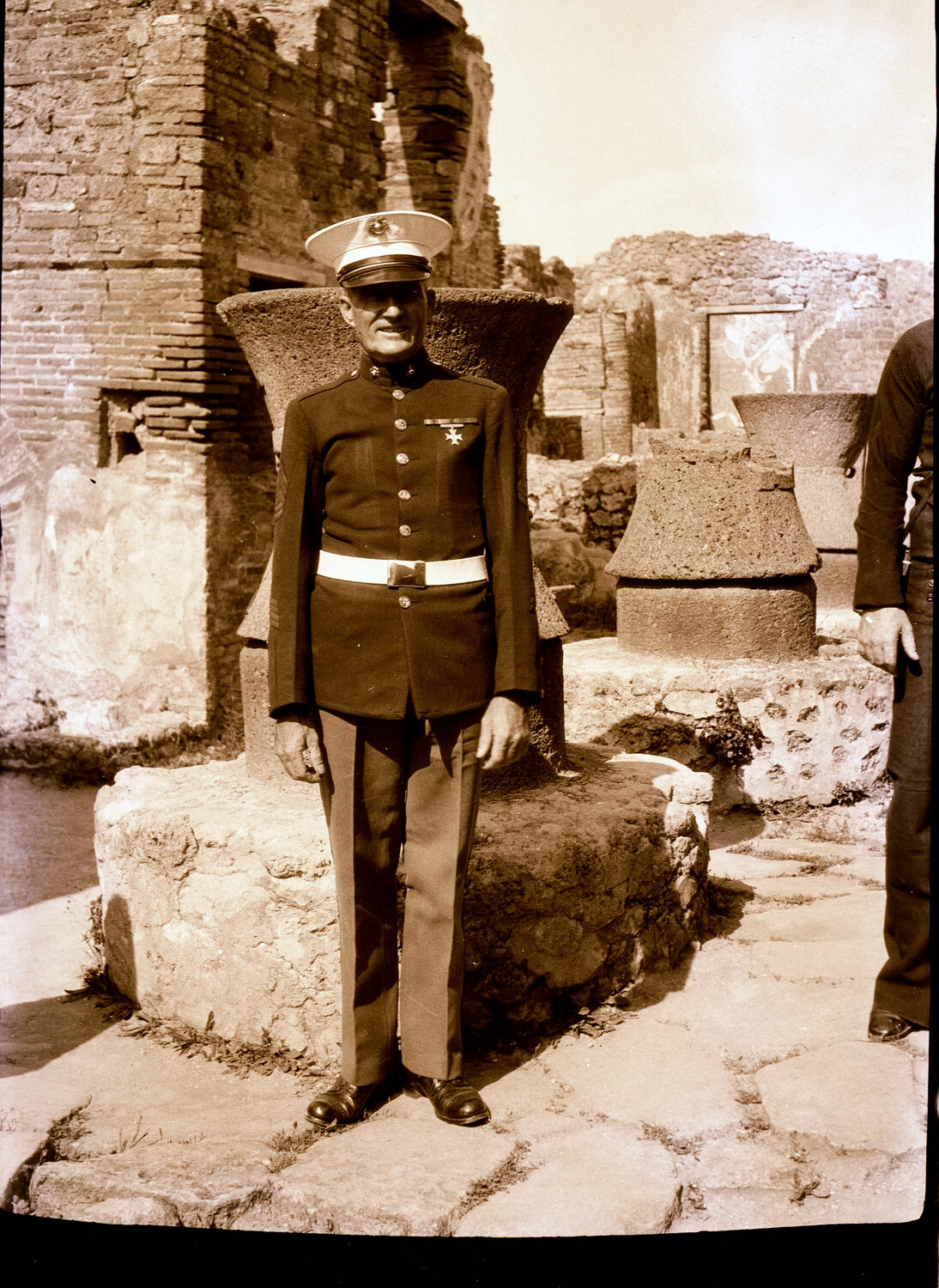 U.S. Marine Corps Officer in Dress Uniform Touring the Ruins of Pompeii, Italy, Pre-WWII Era