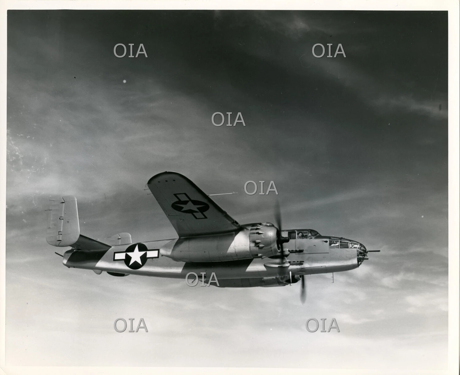 North American B-25 Mitchell Medium Bomber in Flight, Air-to-Air Banking View