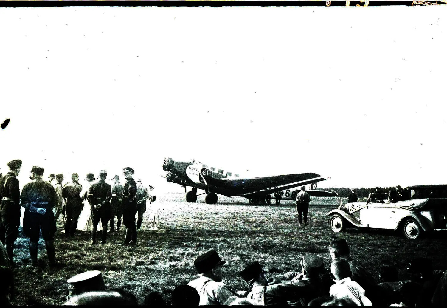 Lufthansa Junkers Trimotor on Airfield with Reception Party, Early 1930s Germany (Second Re-Exposure, Collector-Titled 'Hitler Junker')