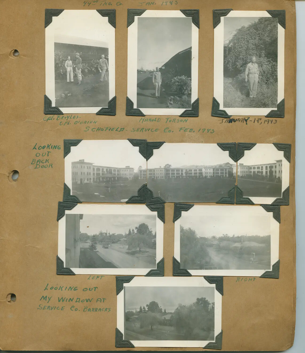 Album Page: 44th Training Company Portraits and Schofield Barracks Views, January-February 1943