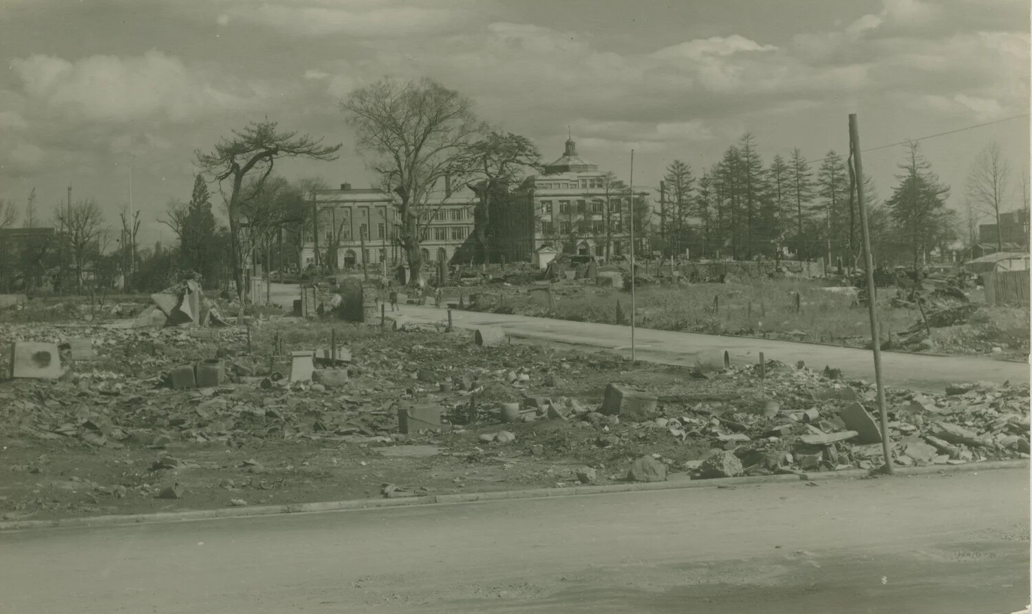 Surviving Institutional Building Amid Burned District, Japan, 1945