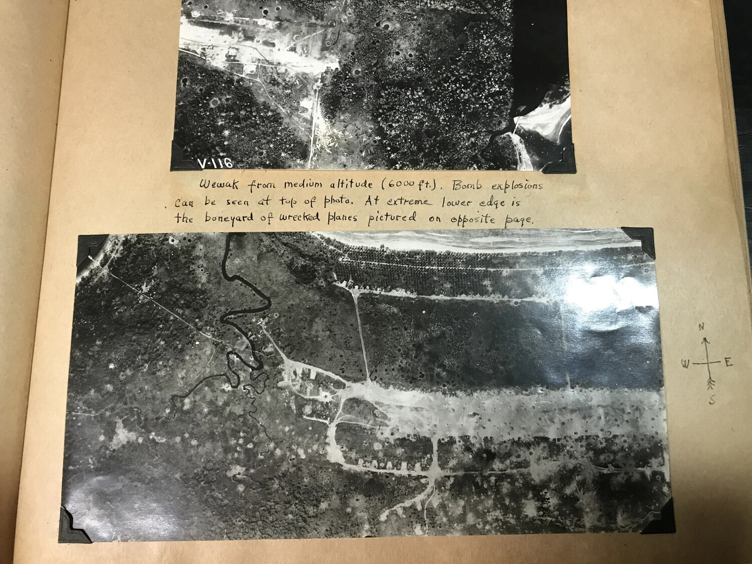 Album Page: 'Wewak from Medium Altitude' with Bomb Explosions and Airfield Overview