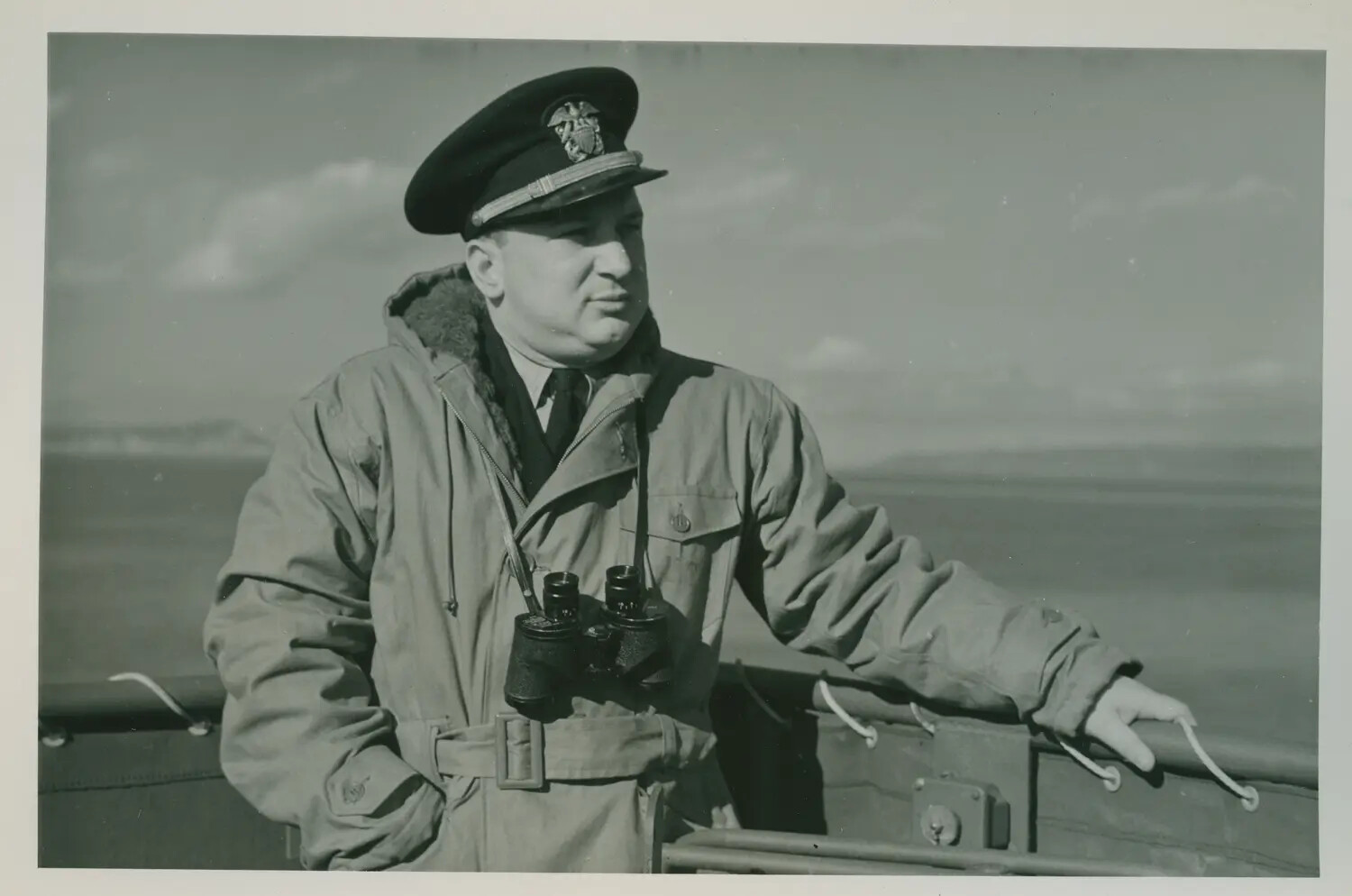 Portrait of a U.S. Navy Officer on Deck, USS Petrof Bay (CVE-80), WWII Pacific Theater