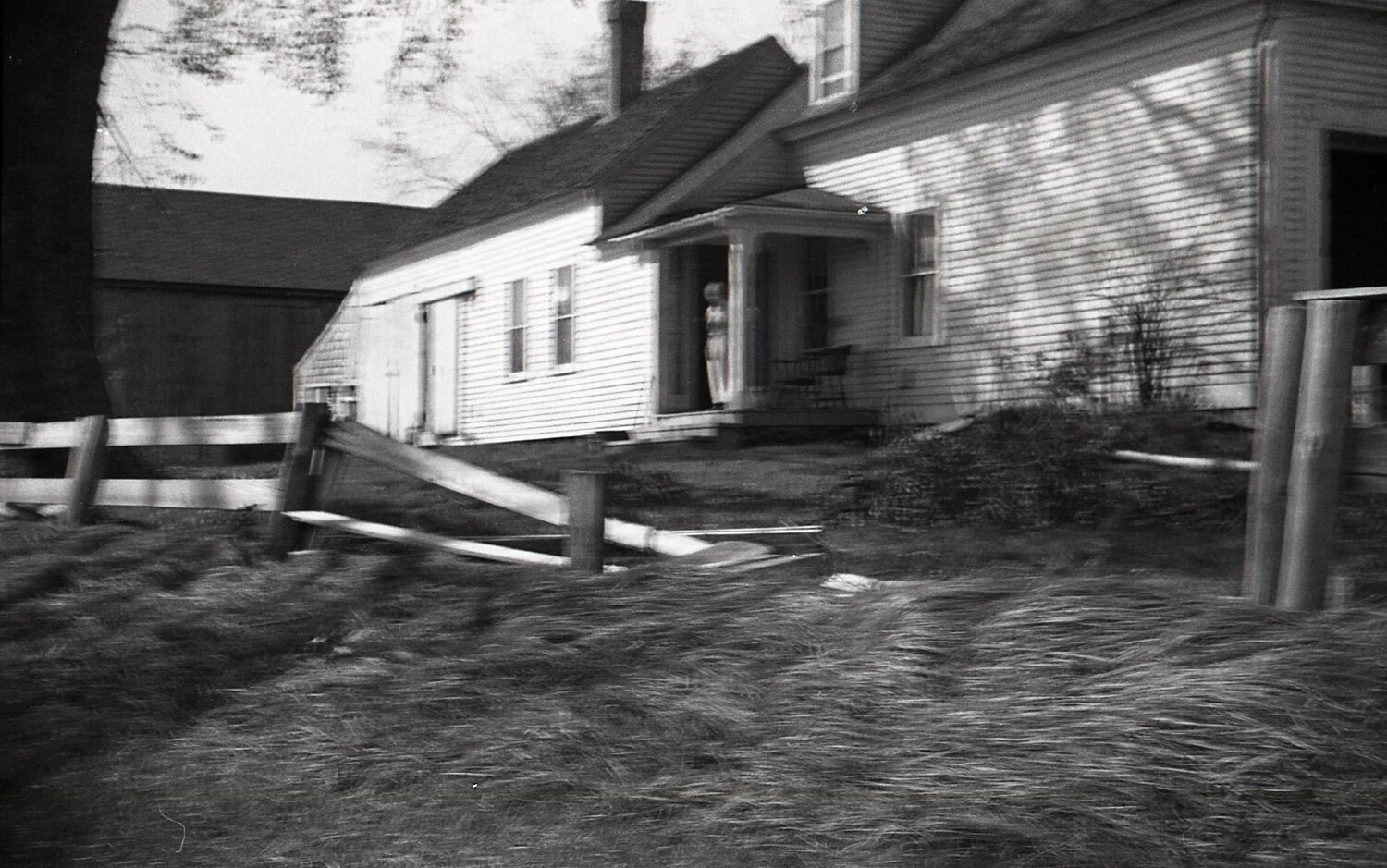 Woman on Porch Beside Storm-Damaged Fence, Nashua, New Hampshire, September 1938