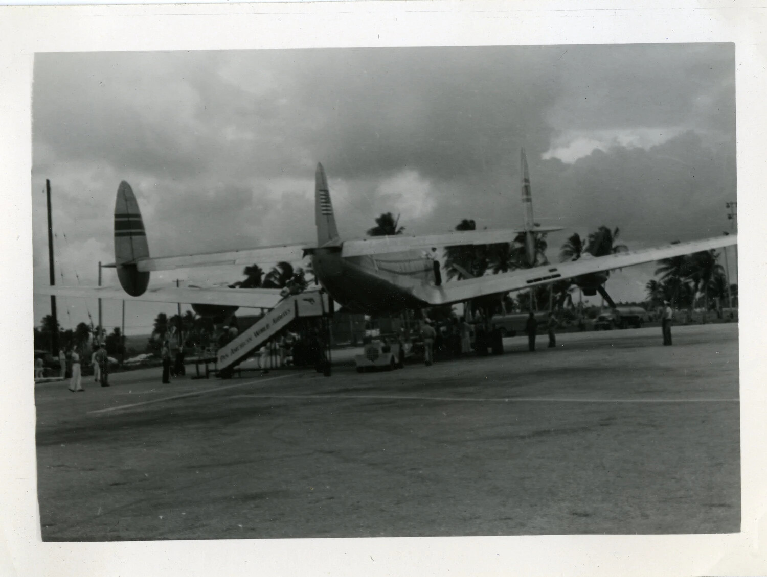 Lockheed Constellation Airliner on Ramp with Pan American Boarding Stairs, Agana, Guam
