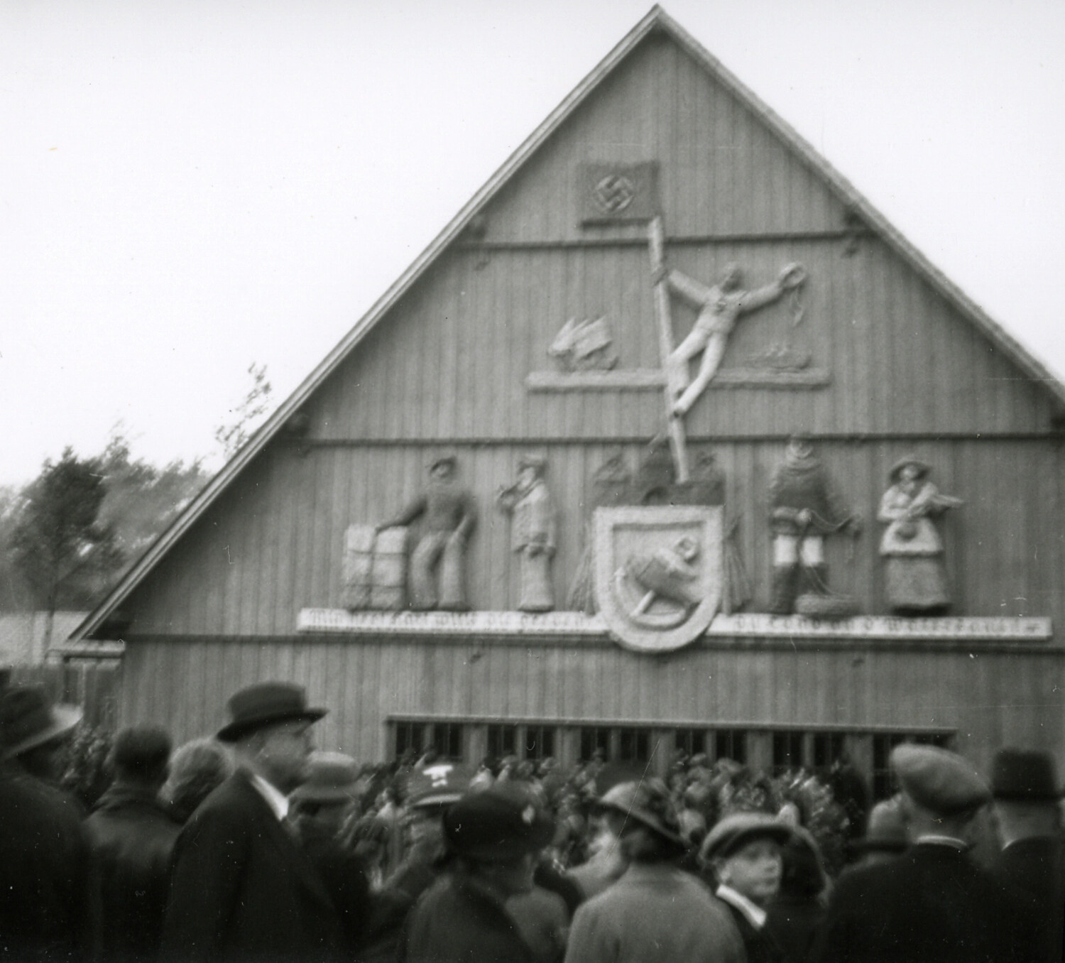 Carved Folk-Craft Gable Hall with Crowd, Nuremberg Area, WWII-Era Germany