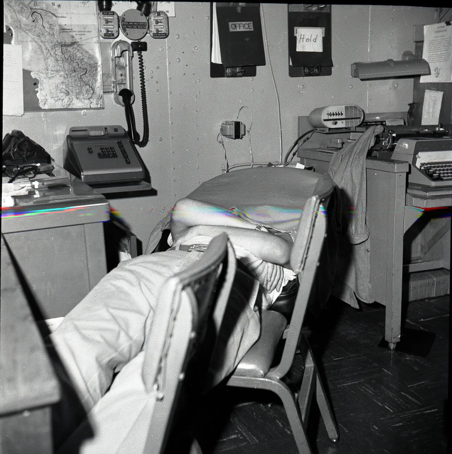 Shipboard Office/Ready Room Interior with Communications Equipment, USS Ticonderoga, Vietnam War Era