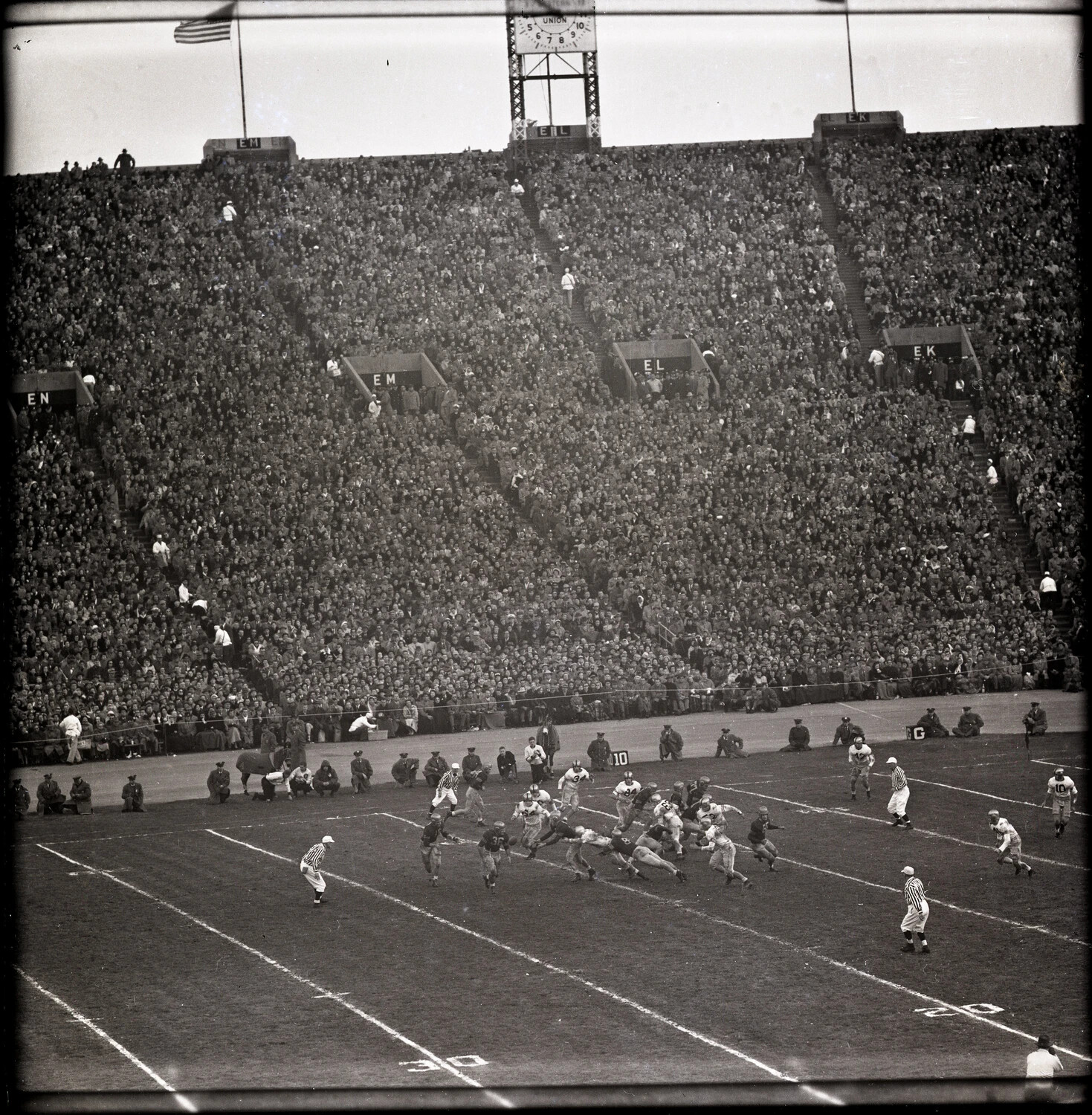 Army-Navy Football Game - Wide View of Municipal Stadium Grandstand and Field Action