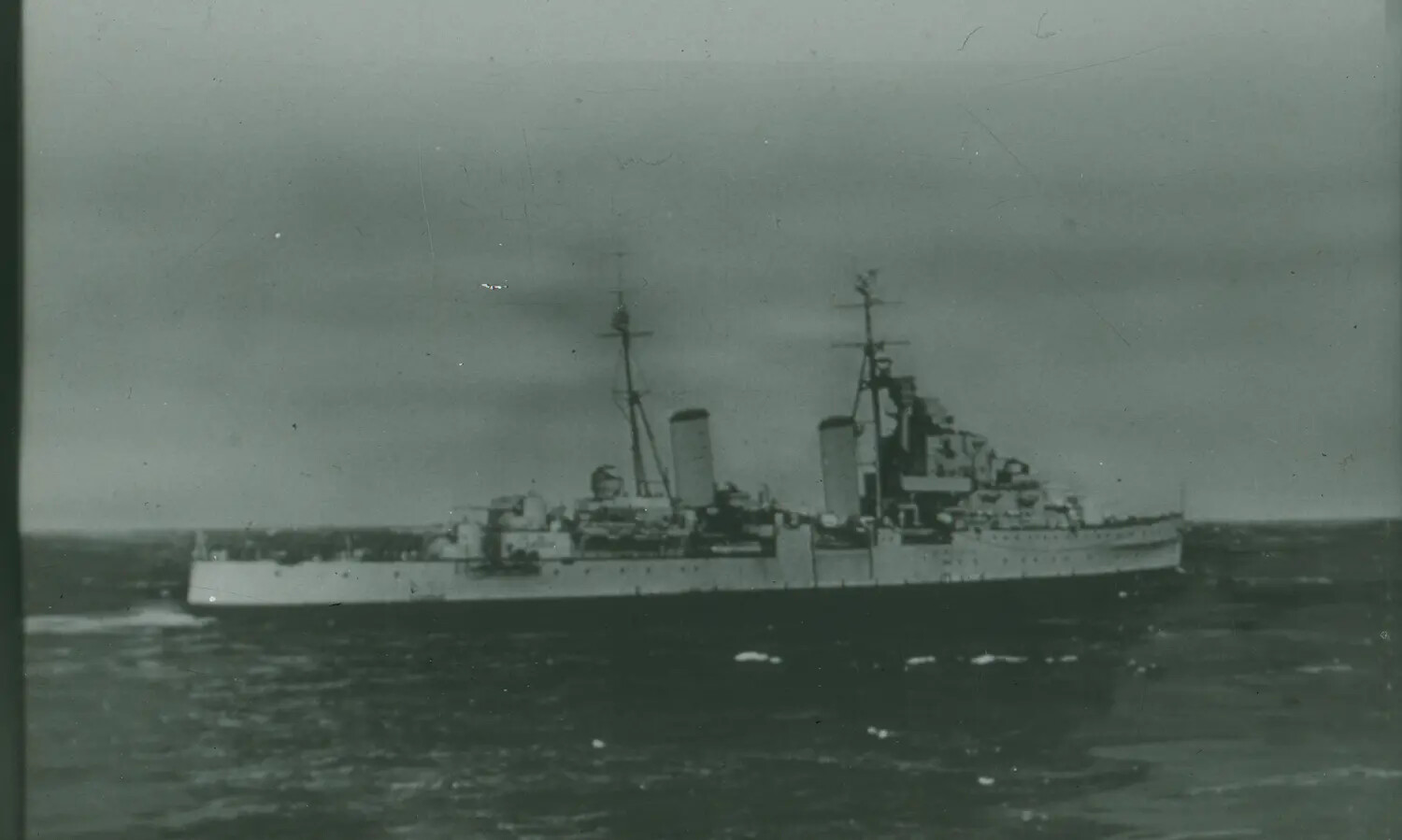 British Royal Navy Light Cruiser Underway, WWII Era