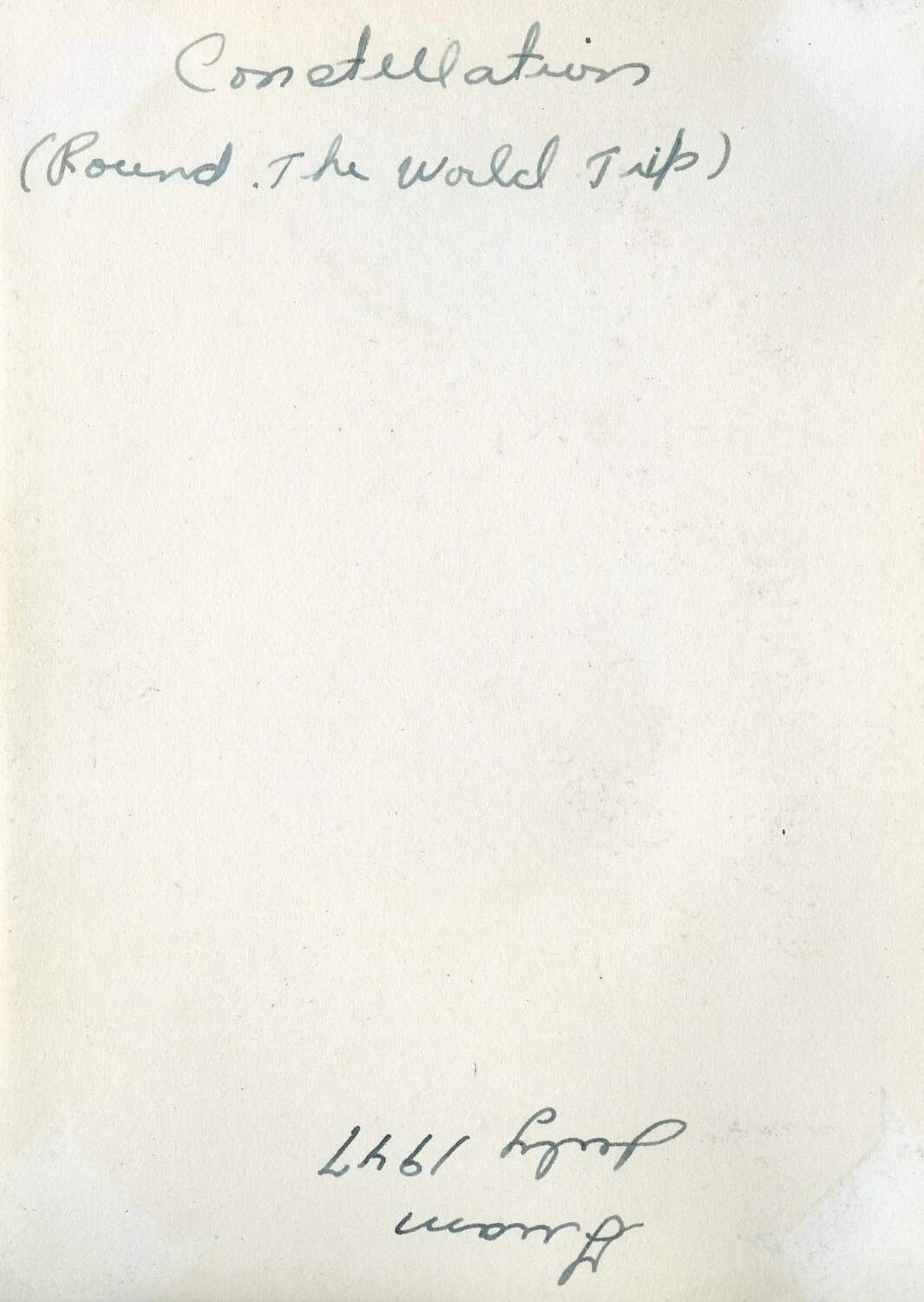 Manila Album Page with Handwritten Caption 'Constellation (Round The World Trip)', VR-6 Agana Guam Photo Album