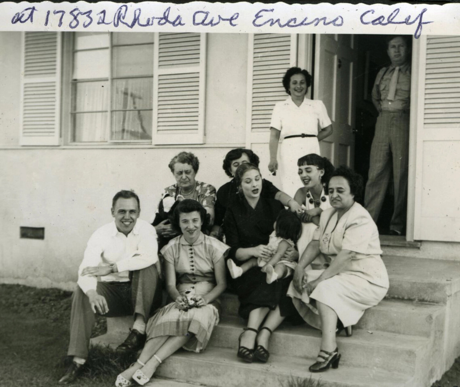 Family Gathering on Front Steps, 17832 Rhoda Avenue, Encino, California, c. 1950s