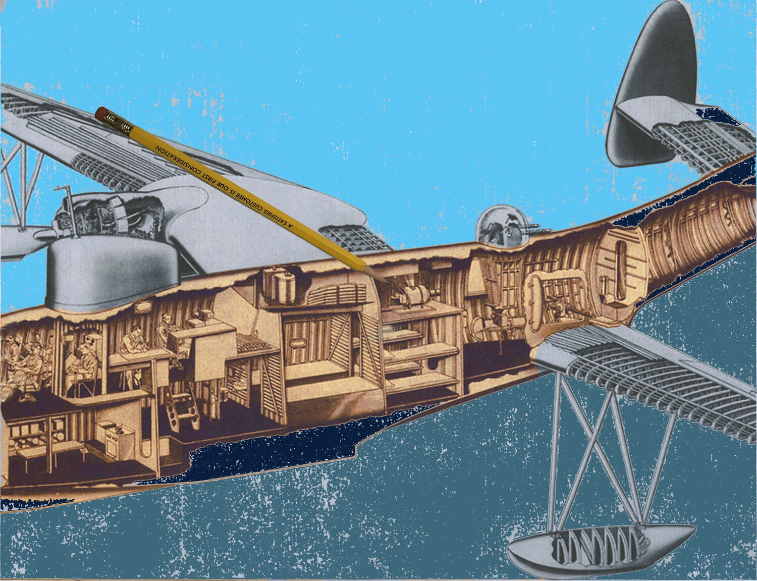 Vintage Cutaway Aircraft Advertisement Illustration (Non-Photographic Ephemera)