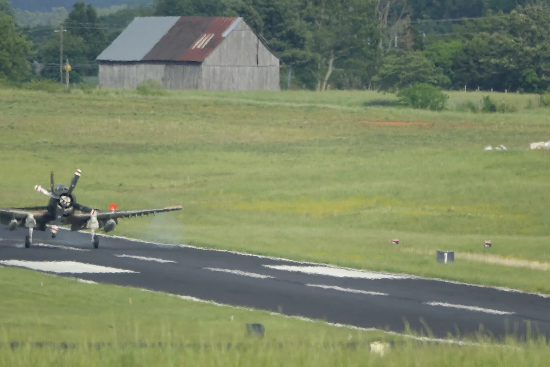 Radial Warbird Beginning Takeoff Roll, Rural Airfield
