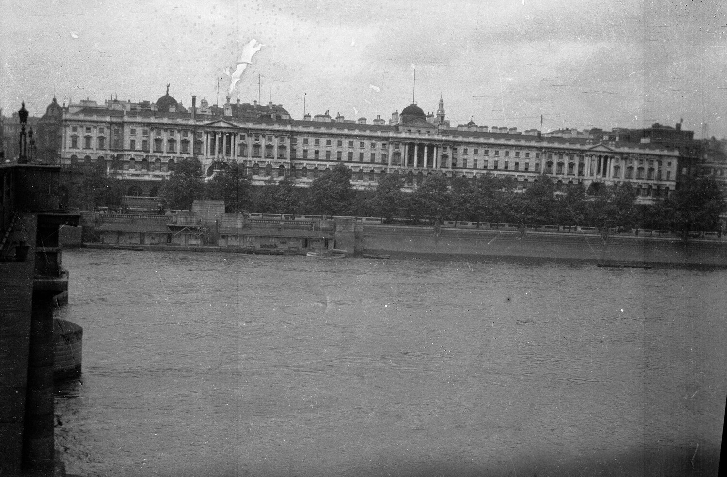Riverside View of a Grand London Building (Thames Embankment) — WWI Era