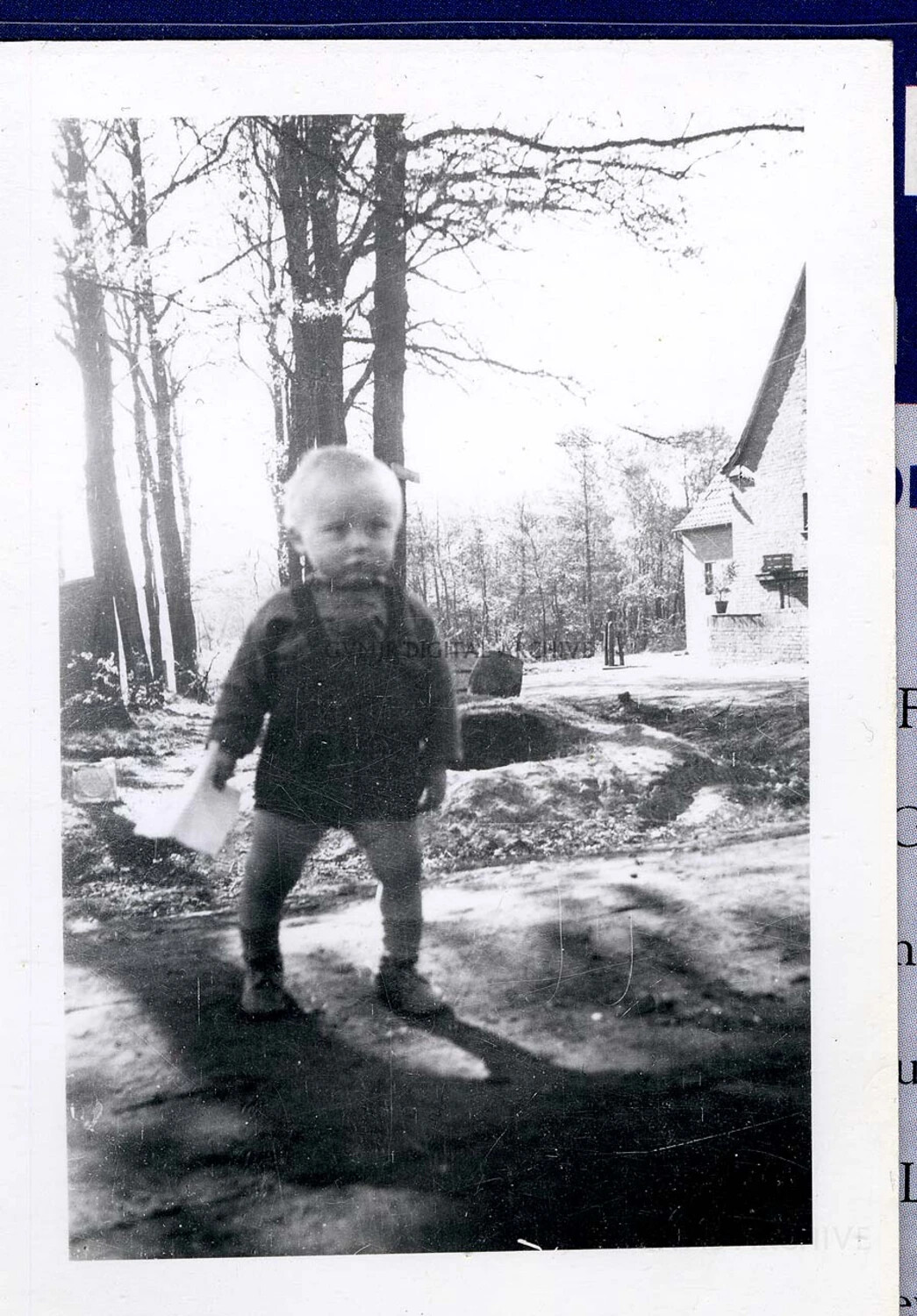 European Child on a Wooded Path Near a Farmhouse, Occupied Europe, circa 1945