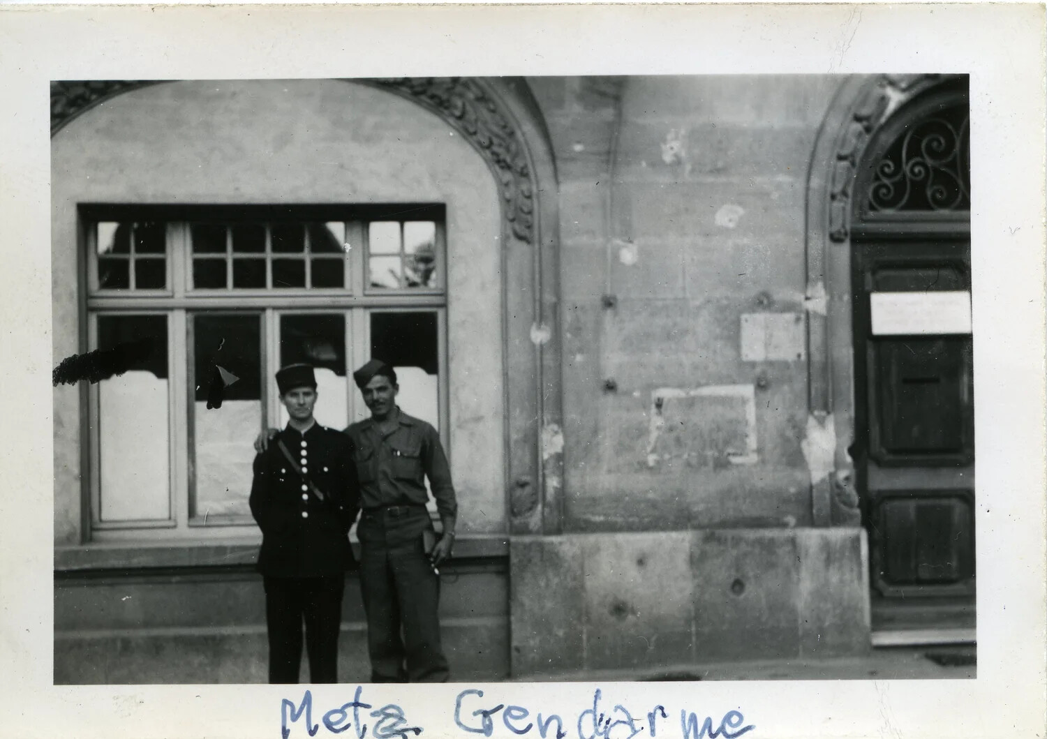 American Soldier and French Gendarme Posing Together, Metz, France, WWII