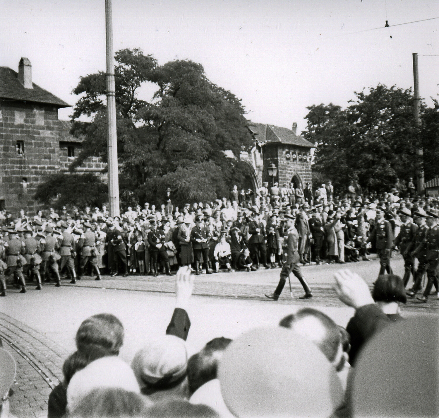 Military Parade and Crowd with Raised Arms, Historic Nuremberg Old Town