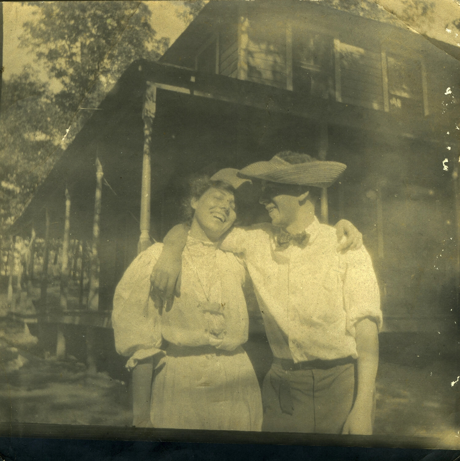 American Couple in Front of Colonial-Style Building, Philippines, Early 1900s