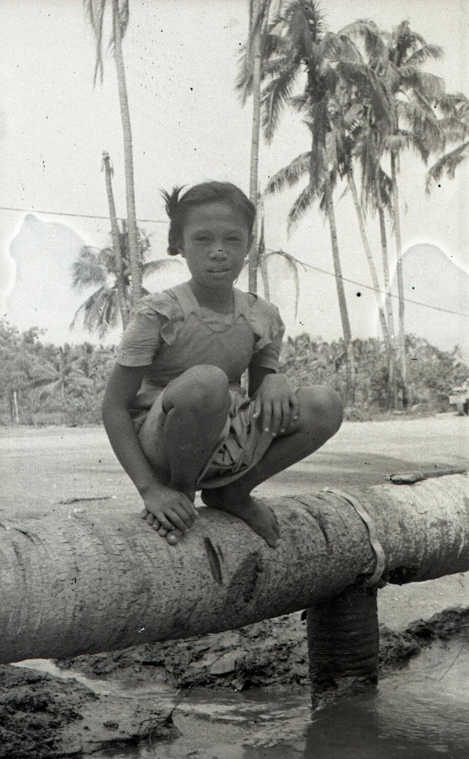 Filipino Child on Fallen Palm Trunk, Luzon, Philippines, World War II Era