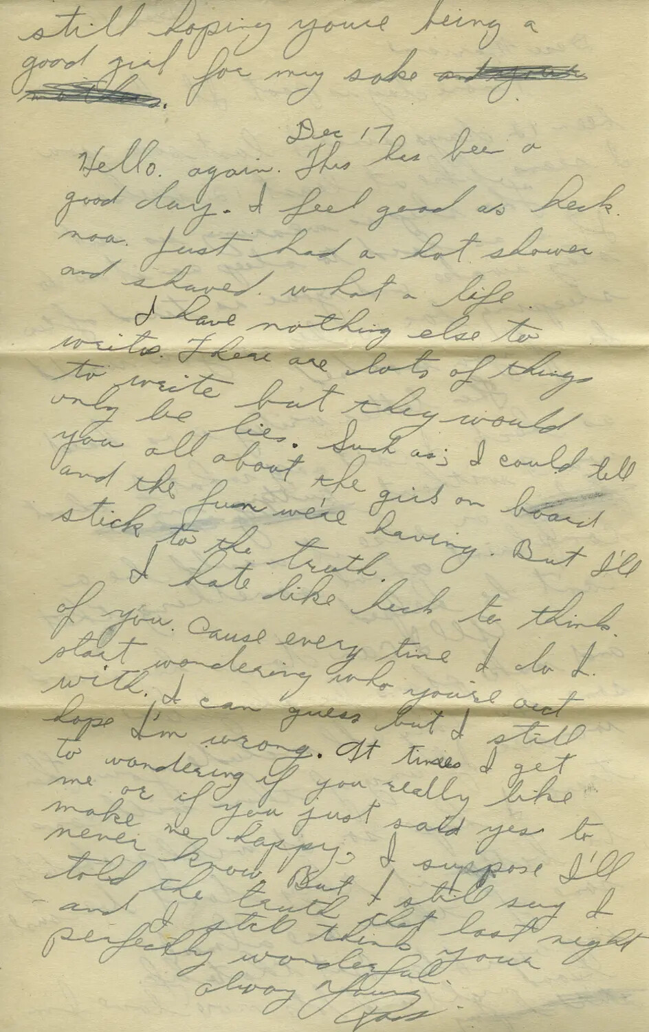 Handwritten Personal Letter, December 17, WWII-Era Correspondence (Moon/Sammiet Collection)