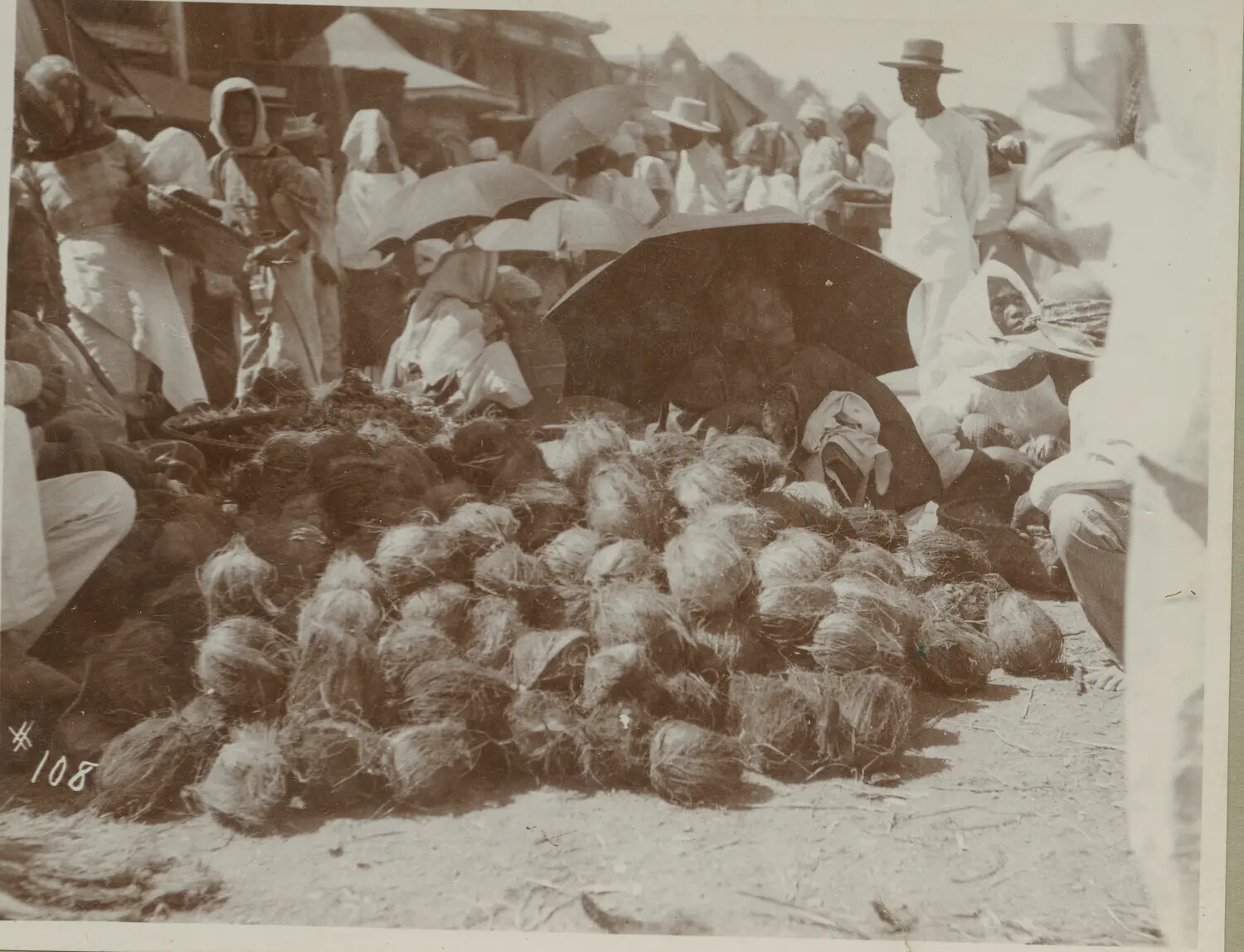 Market Scene with Piles of Fiber, Philippines, c. 1898-1900