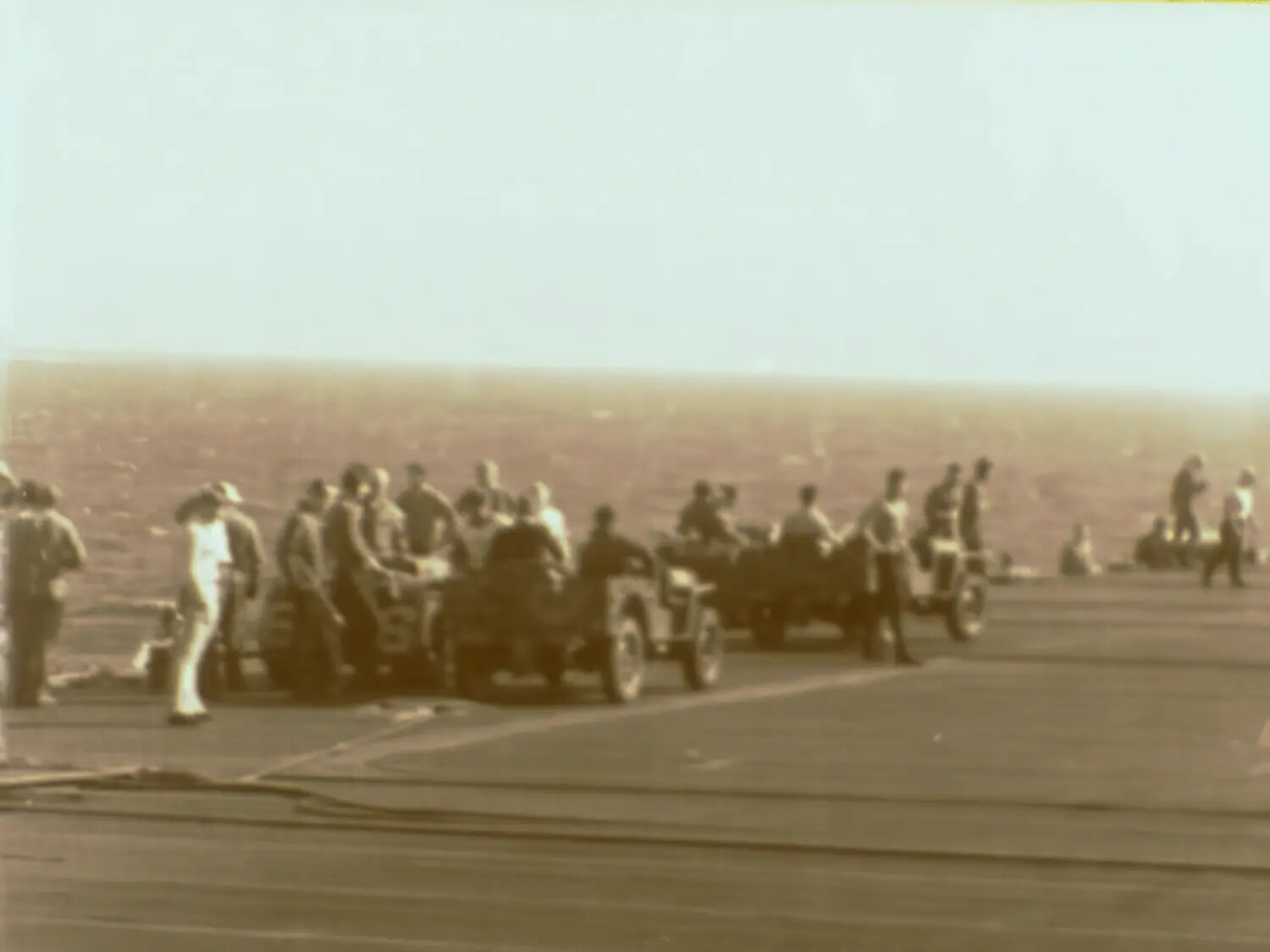 WWII U.S. Navy Aircraft Carrier Flight Deck – Sailors and Tow Tractors, Pacific Theater