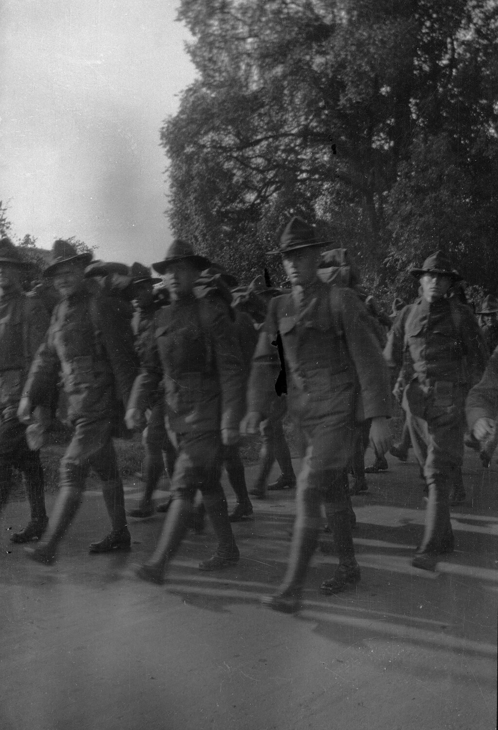 American Expeditionary Forces Soldiers Marching on a Road in France — World War I