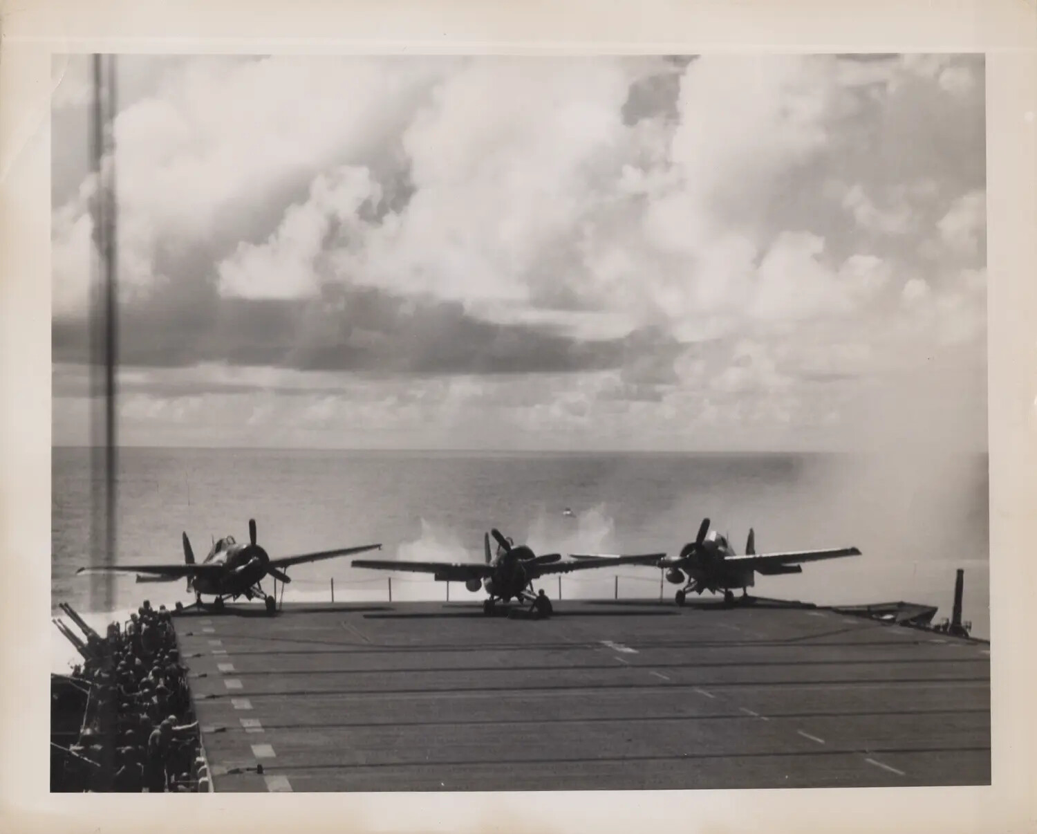 FM-2 Wildcat Fighters Spotted on Bow, Escort Carrier Flight Deck