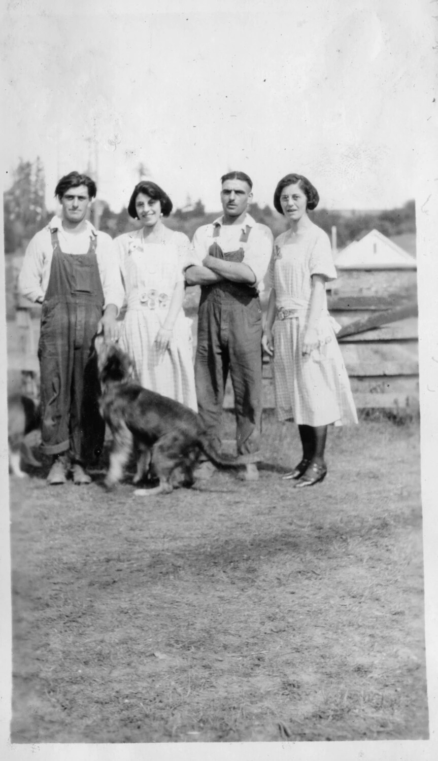 Group Portrait of Two Men and Two Women with Dog in a Field, Presidio Album, c. 1920s