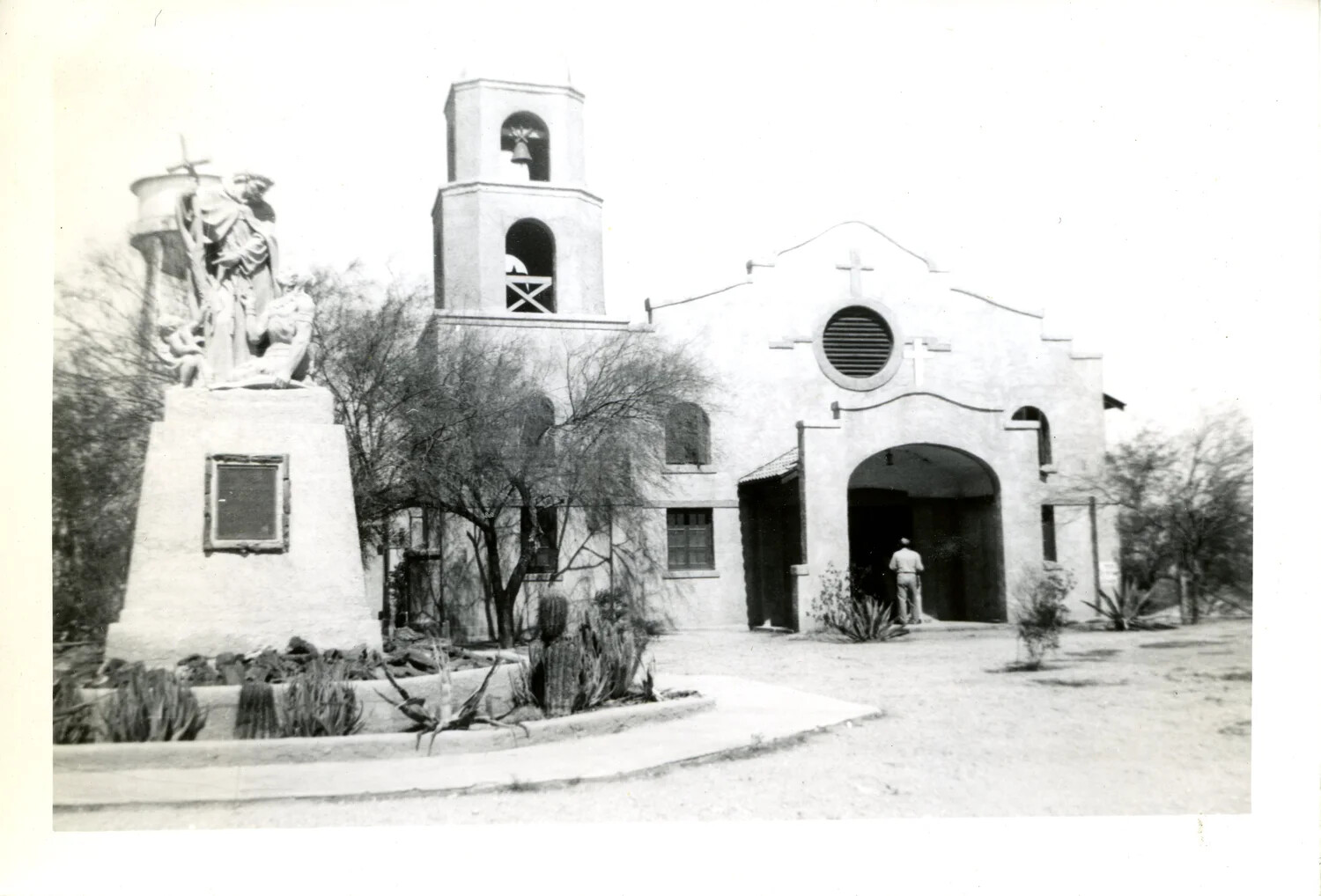 Mission Revival Church and Memorial Statue, American Southwest