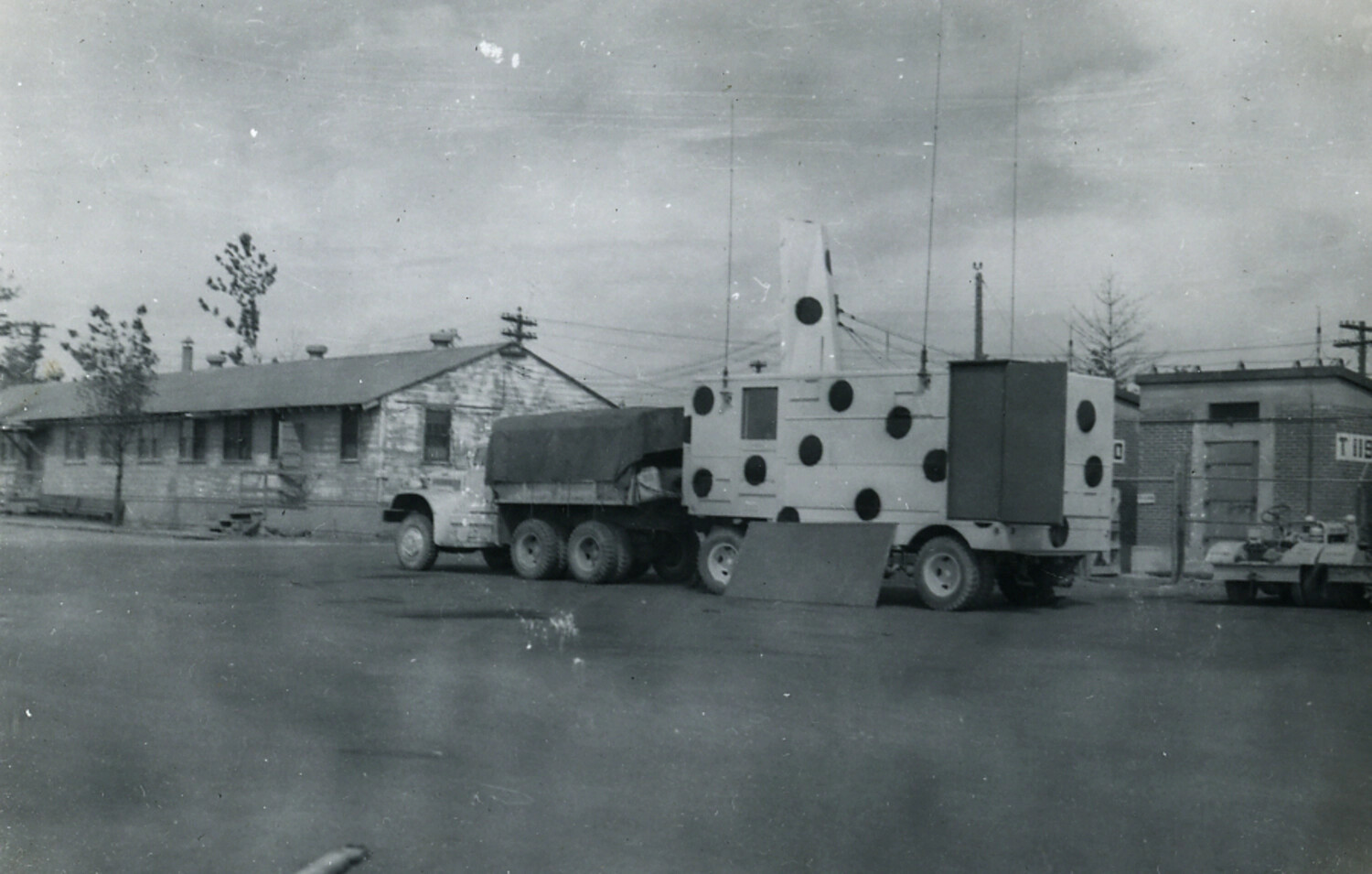 Military Mobile Radar/Communications Van with Polka-Dot Calibration Panel, U.S. Base in Japan, 1950s