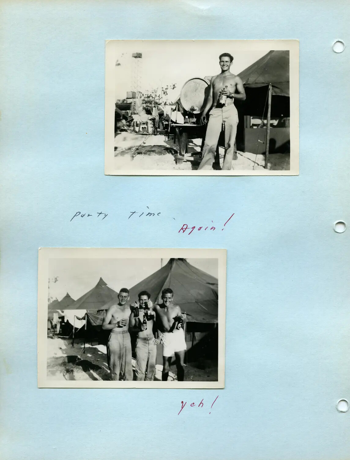 Servicemen Relaxing with Beverages at Tent Camp, Pat McAleer Photo Album