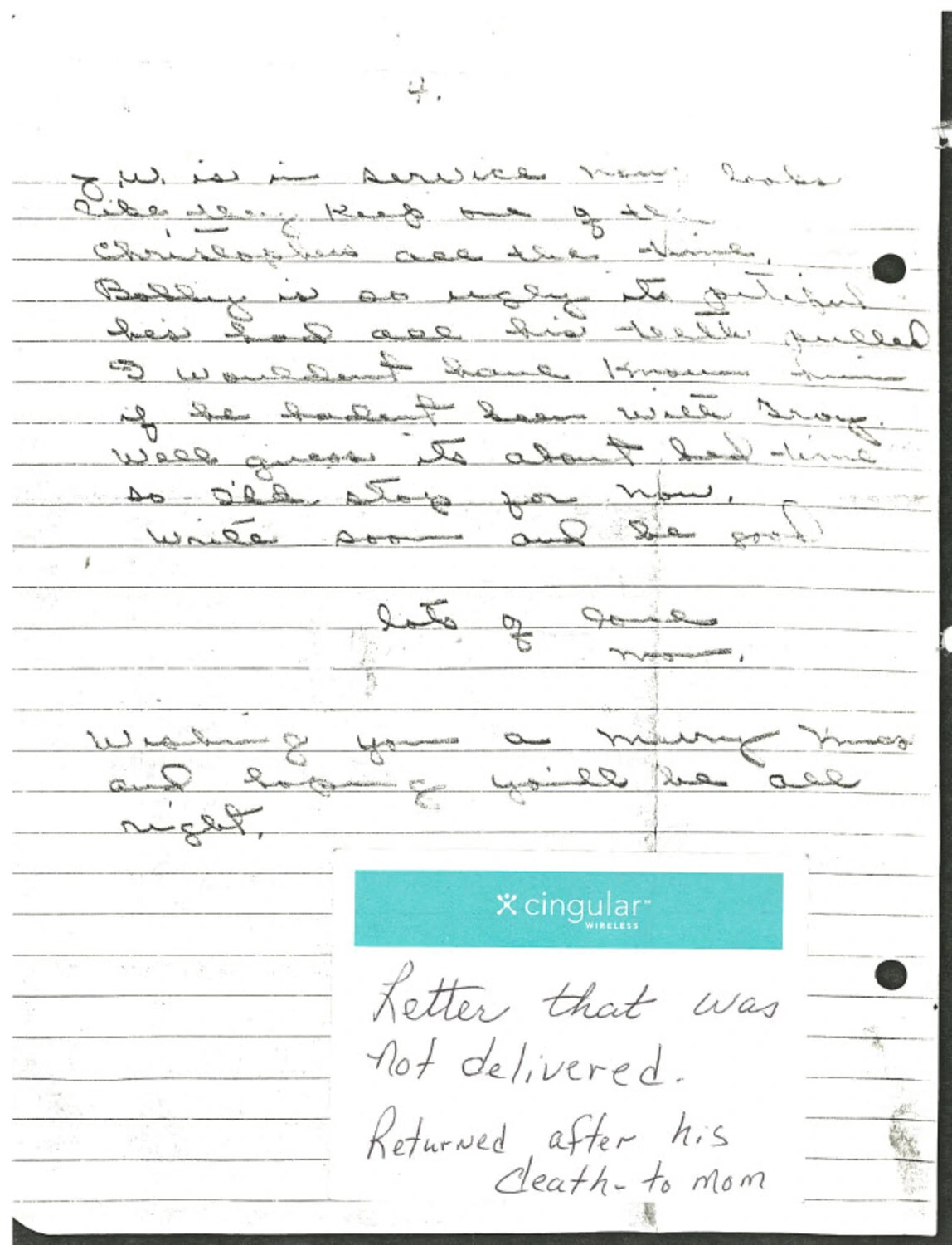 Undelivered Wartime Letter (Page 4) with Family Annotation, Korean War Era Correspondence