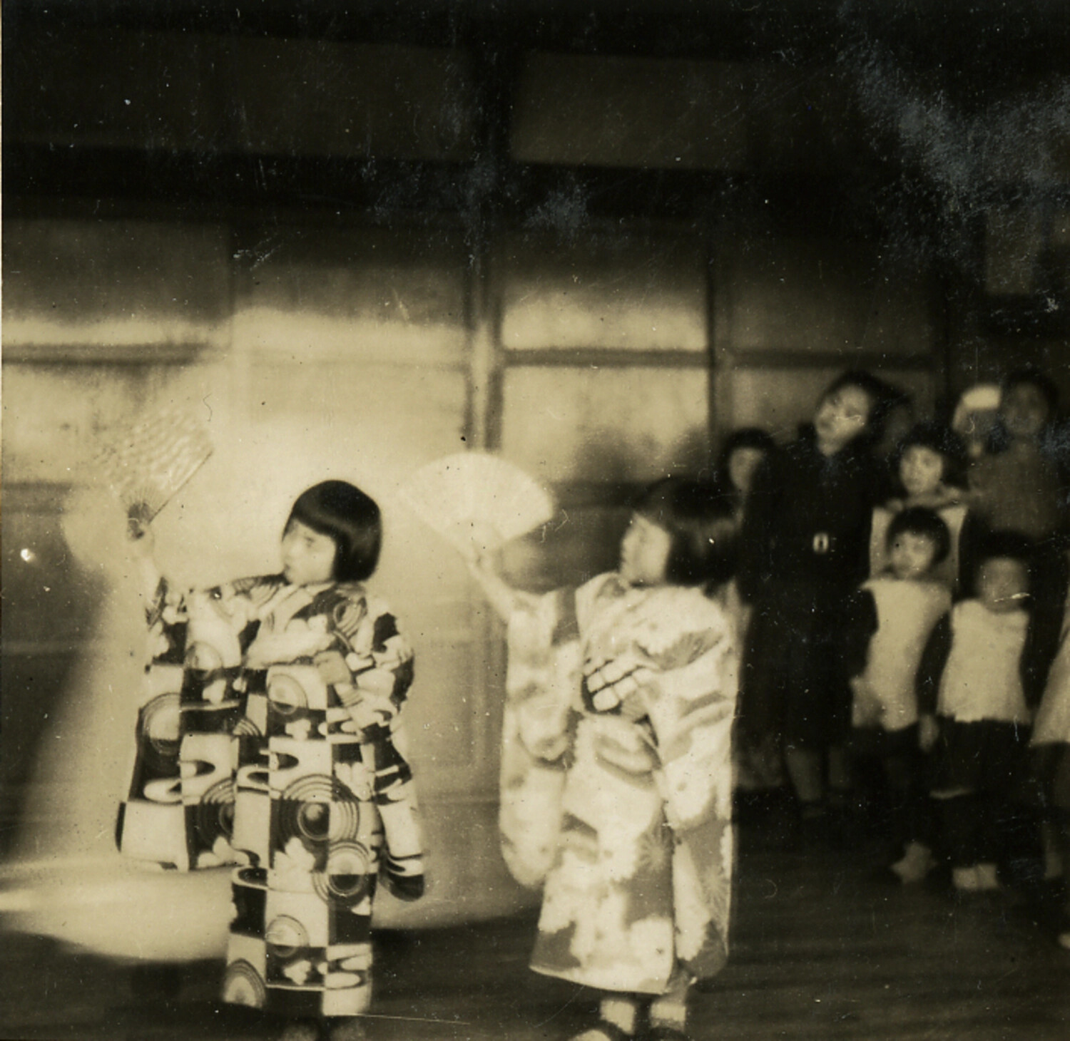 Two Young Girls Performing a Traditional Japanese Fan Dance, Japan, 1950s