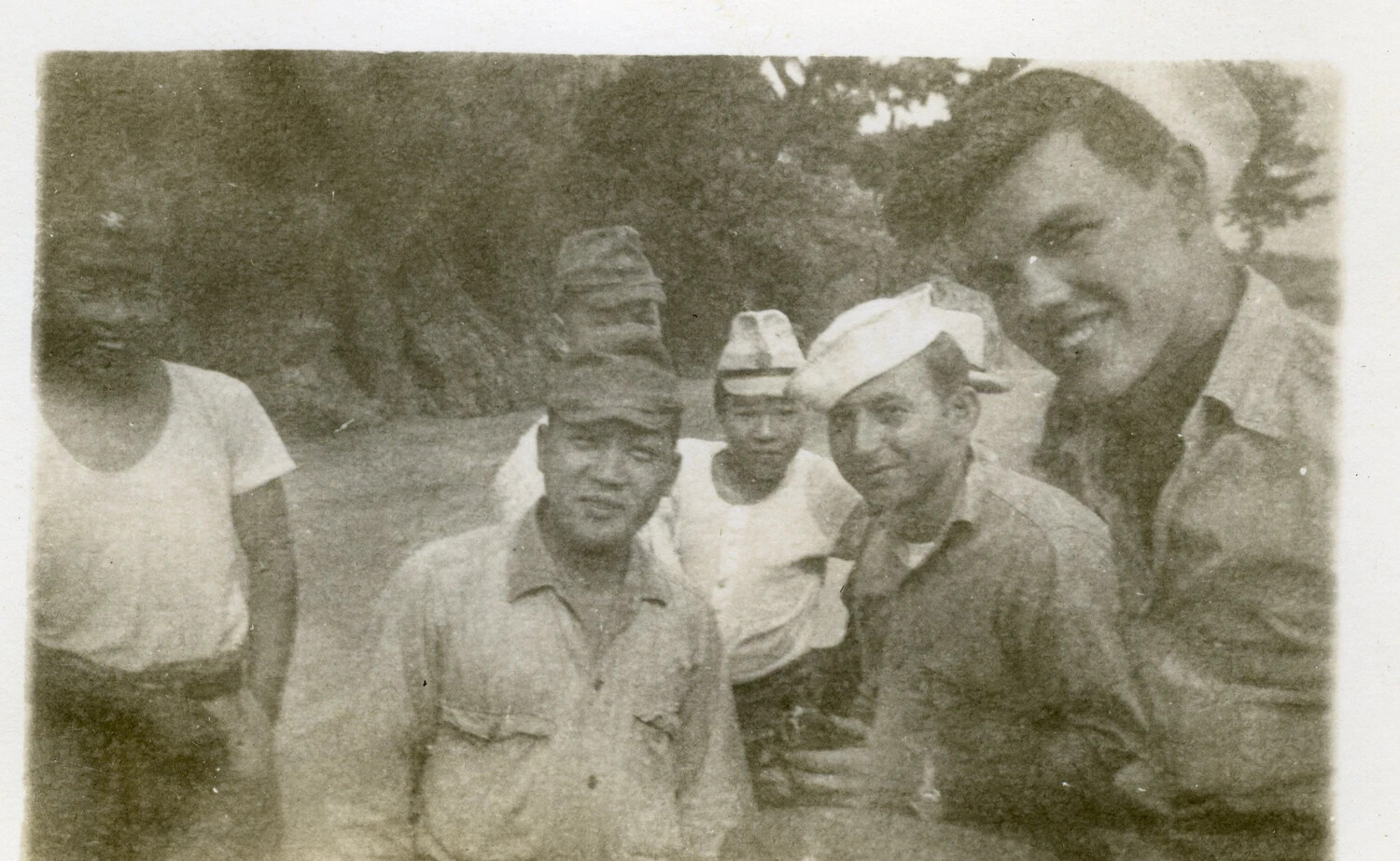 American Sailors and Japanese Civilians, Informal Group Portrait, Occupied Japan