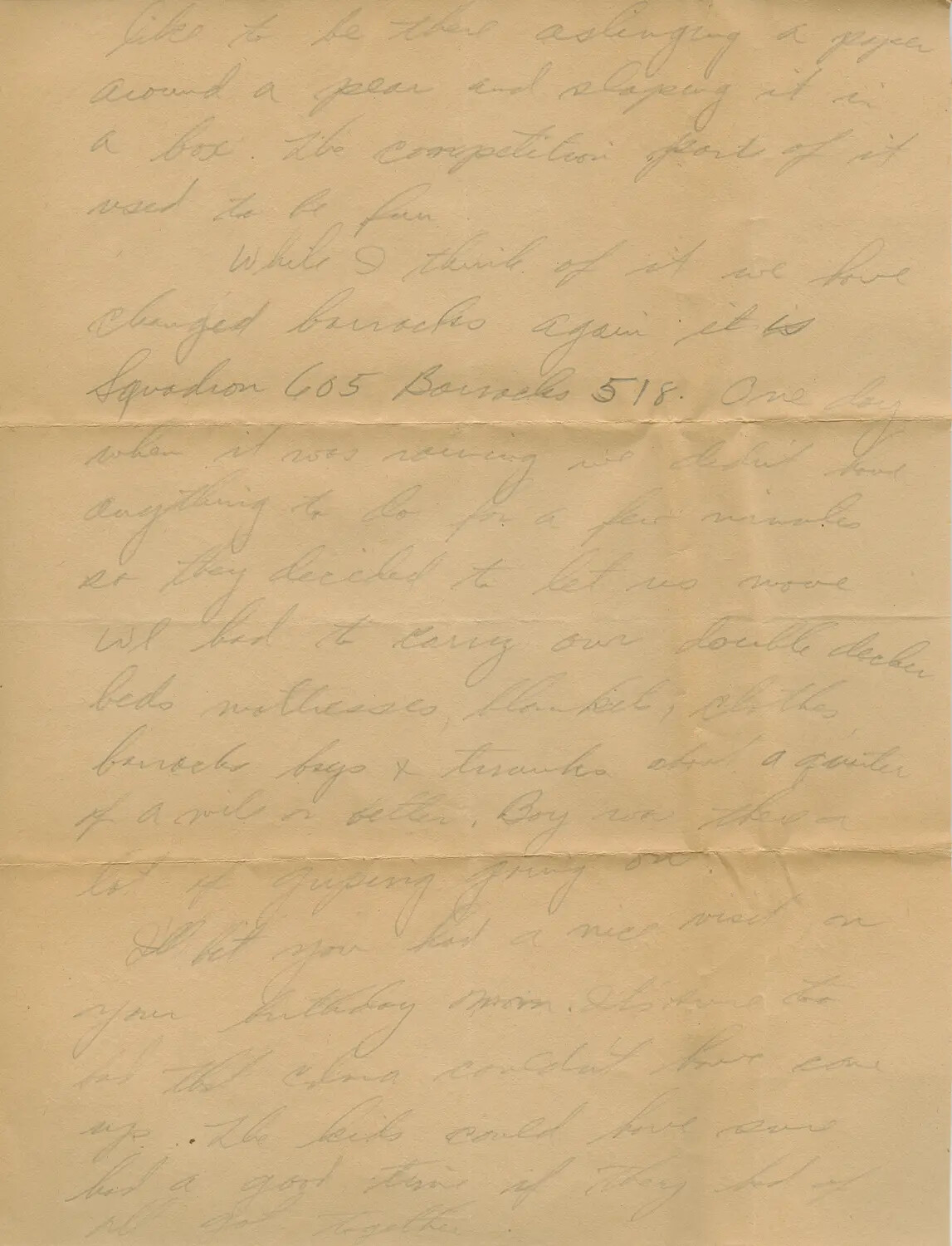 Handwritten Wartime Letter Describing Barracks Move at Army Air Forces Training Base, 1944 (Margaroli Collection)